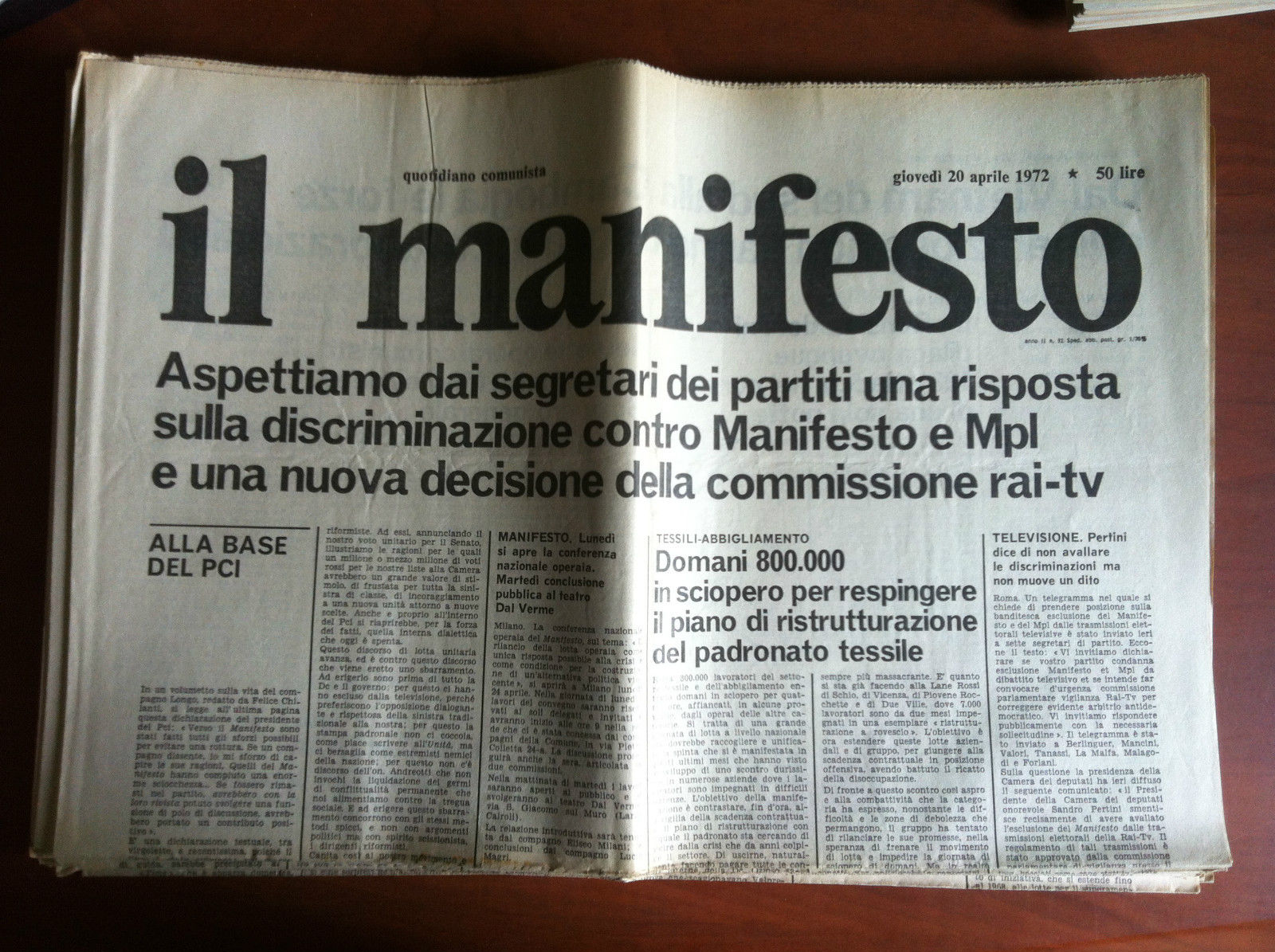 Il Manifesto anno II n^ 92 Giovedì 20 Aprile 1972 …