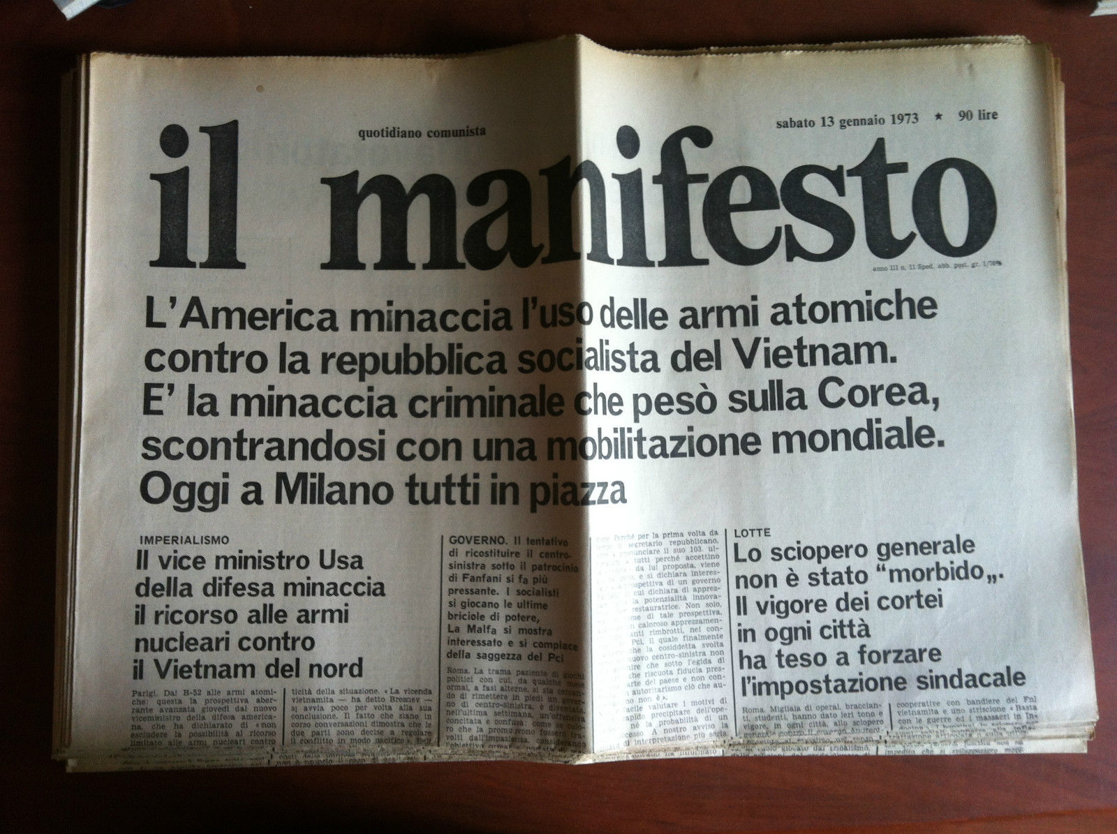 Il Manifesto anno III n^ 11 Sabato 13 Gennaio 1973 …