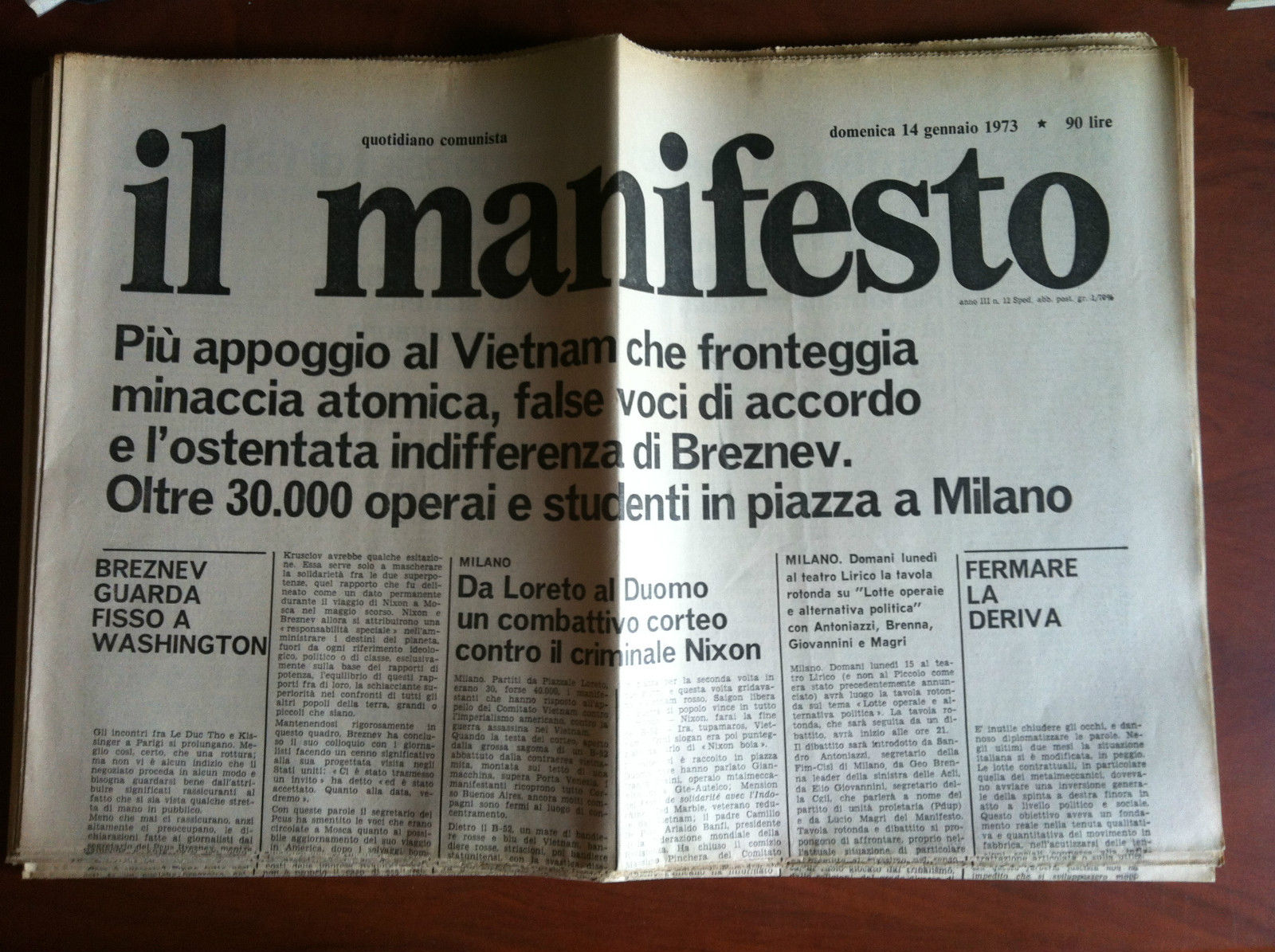 Il Manifesto anno III n^ 12 Domenica 14 Gennaio 1973 …