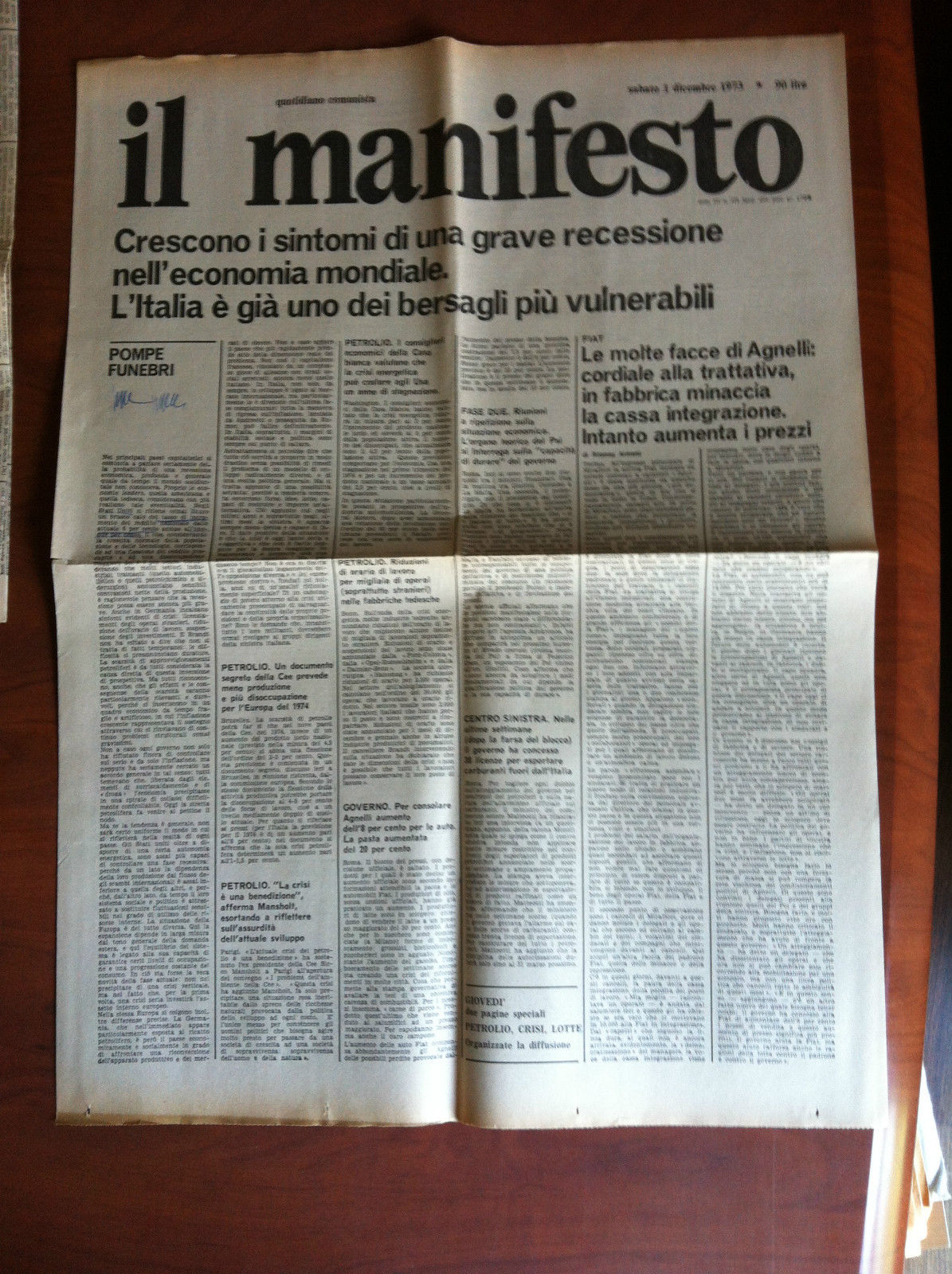 Il Manifesto anno III n^ 278 Sabato 1 dicembre 1973 …