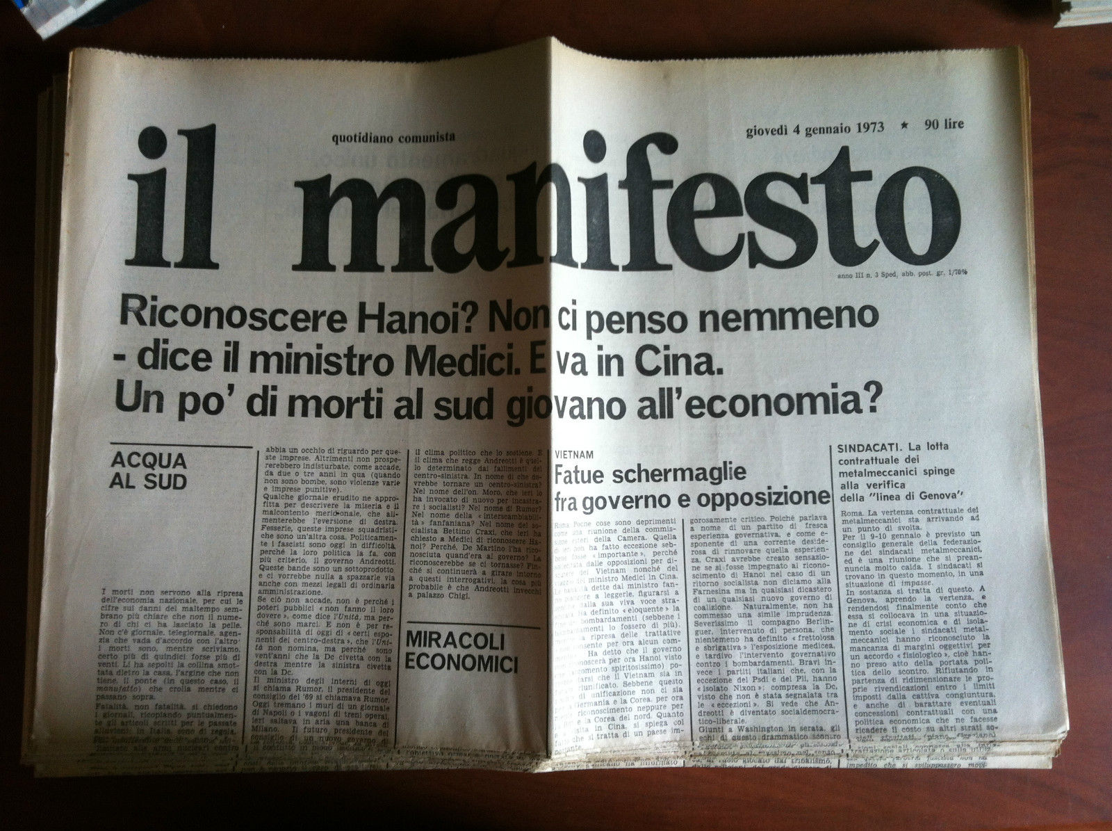 Il Manifesto anno III n^ 3 Giovedì 4 Gennaio 1973 …