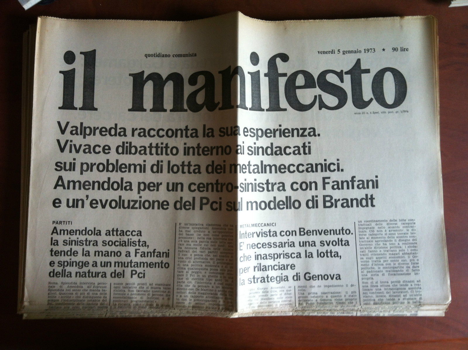 Il Manifesto anno III n^ 4 Venerdì 5 Gennaio 1973 …