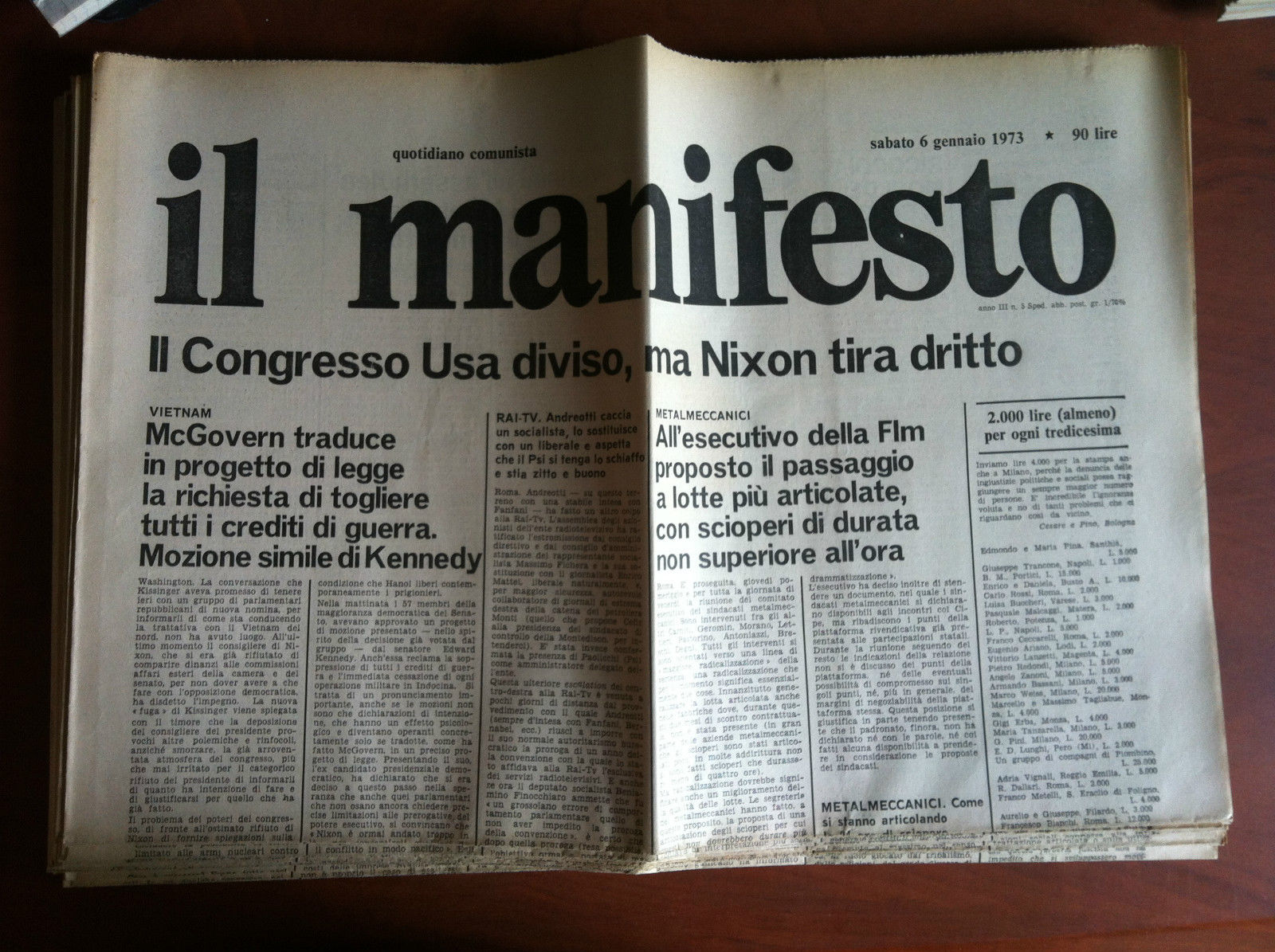 Il Manifesto anno III n^ 5 Sabato 6 Gennaio 1973 …