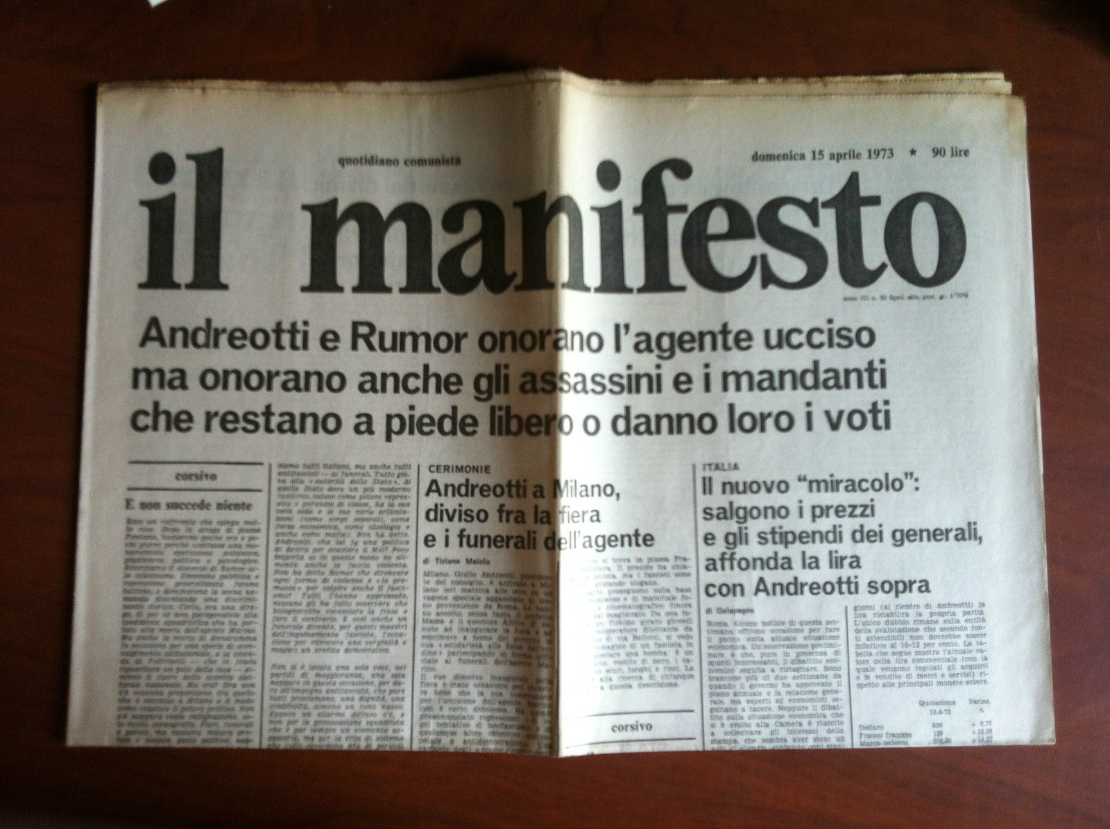 Il Manifesto anno III n^ 90 Domenica 15 Aprile 1973 …