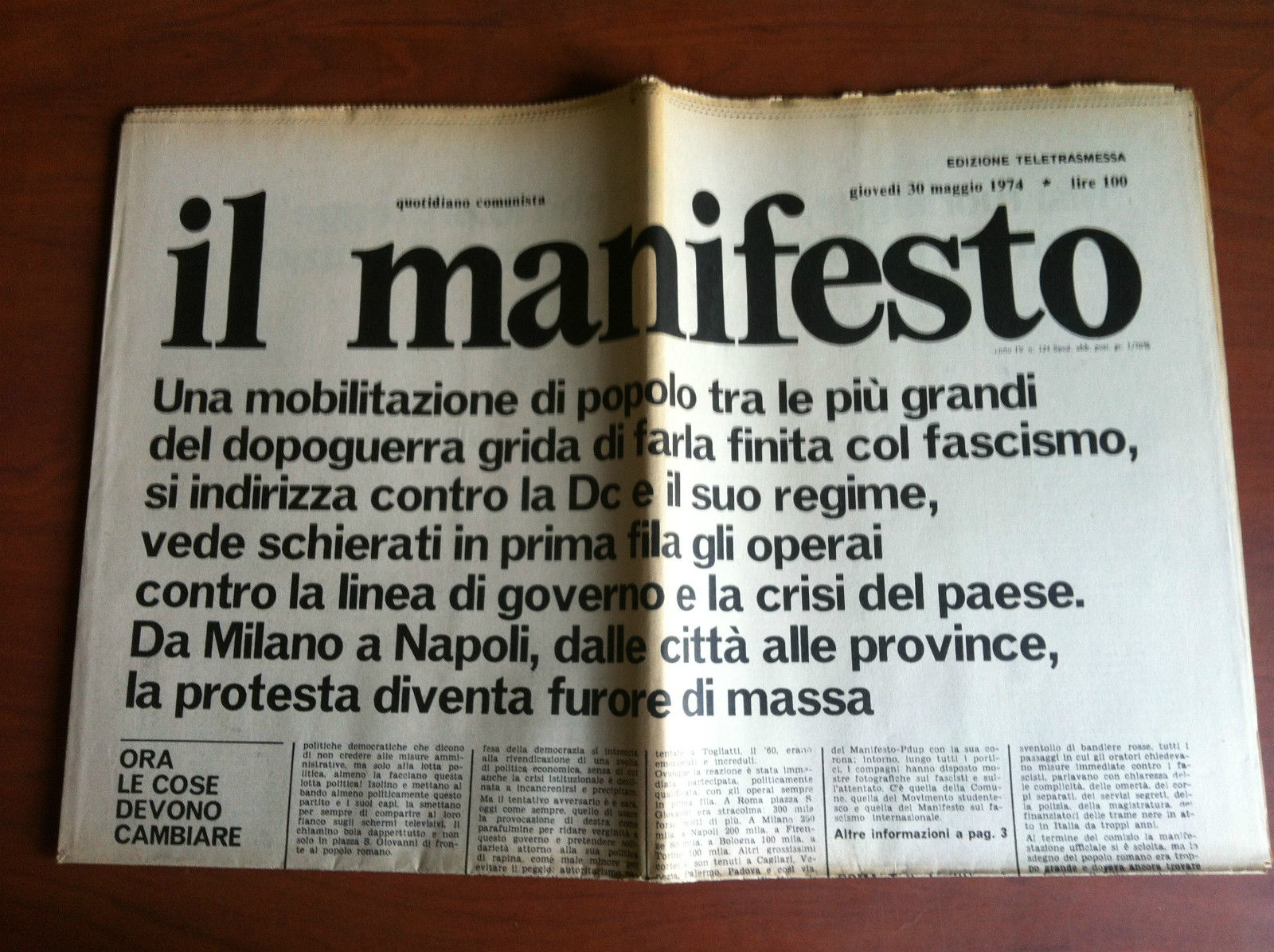 Il Manifesto anno IV n^ 124 Giovedì 30 Maggio 1974 …