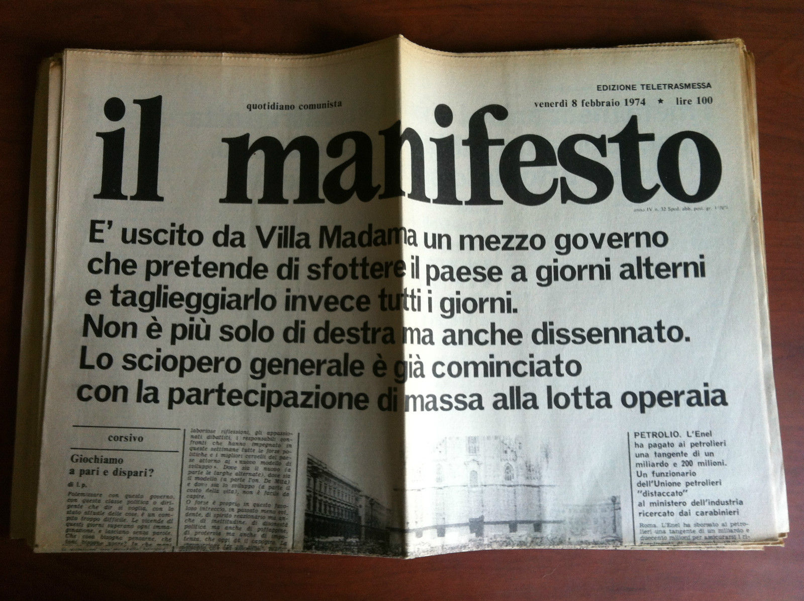 Il Manifesto anno IV n^ 32 Venerdì 8 Febbraio 1974 …