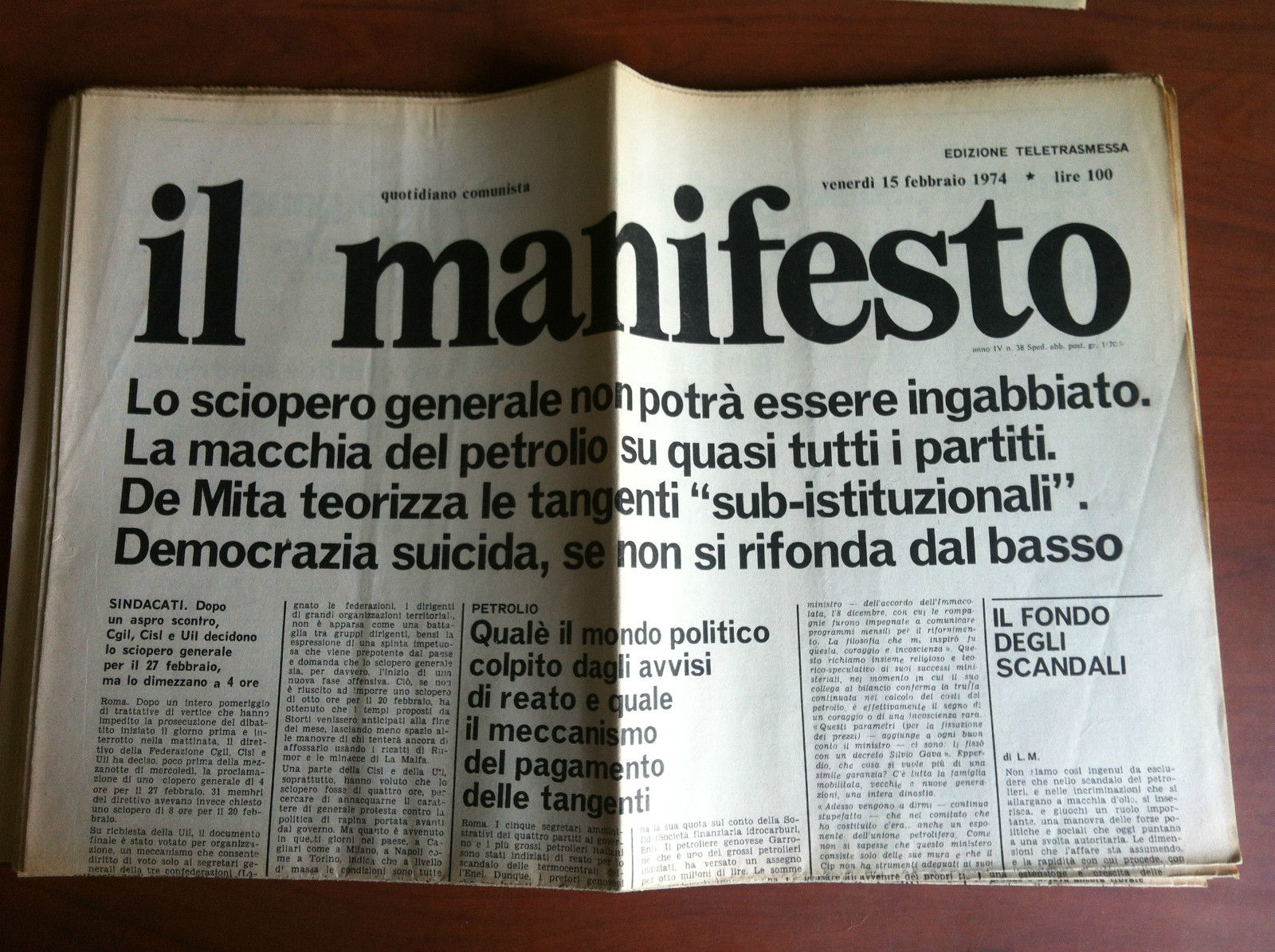 Il Manifesto anno IV n^ 38 Venerdì 15 Febbraio 1974 …