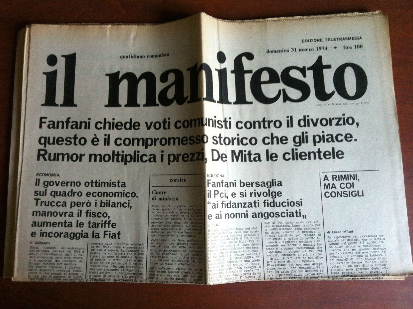 Il Manifesto anno IV n^ 76 Domenica 31 Marzo 1974 …