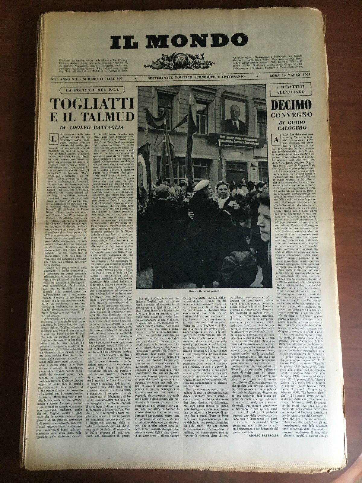 Il Mondo diretto da Mario Pannunzio 630 Anno XIII n^ …
