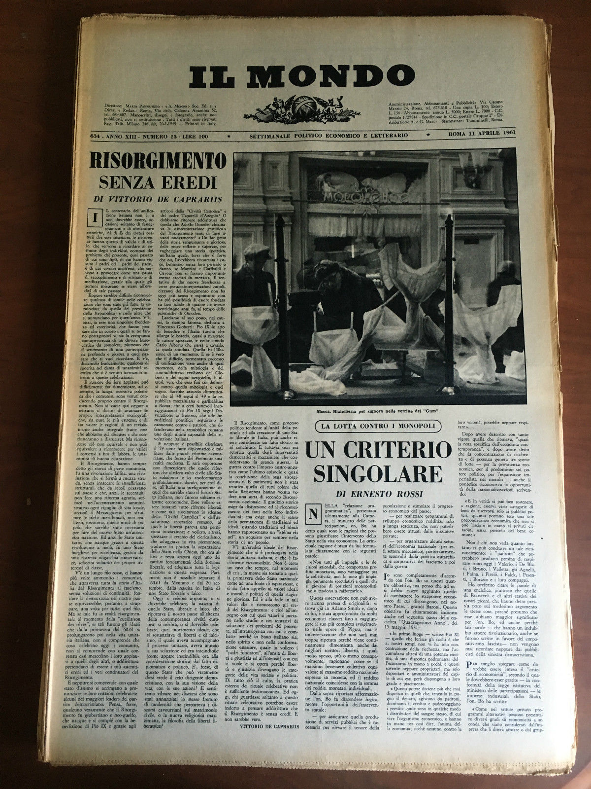 Il Mondo diretto da Mario Pannunzio 634 Anno XIII n^ …