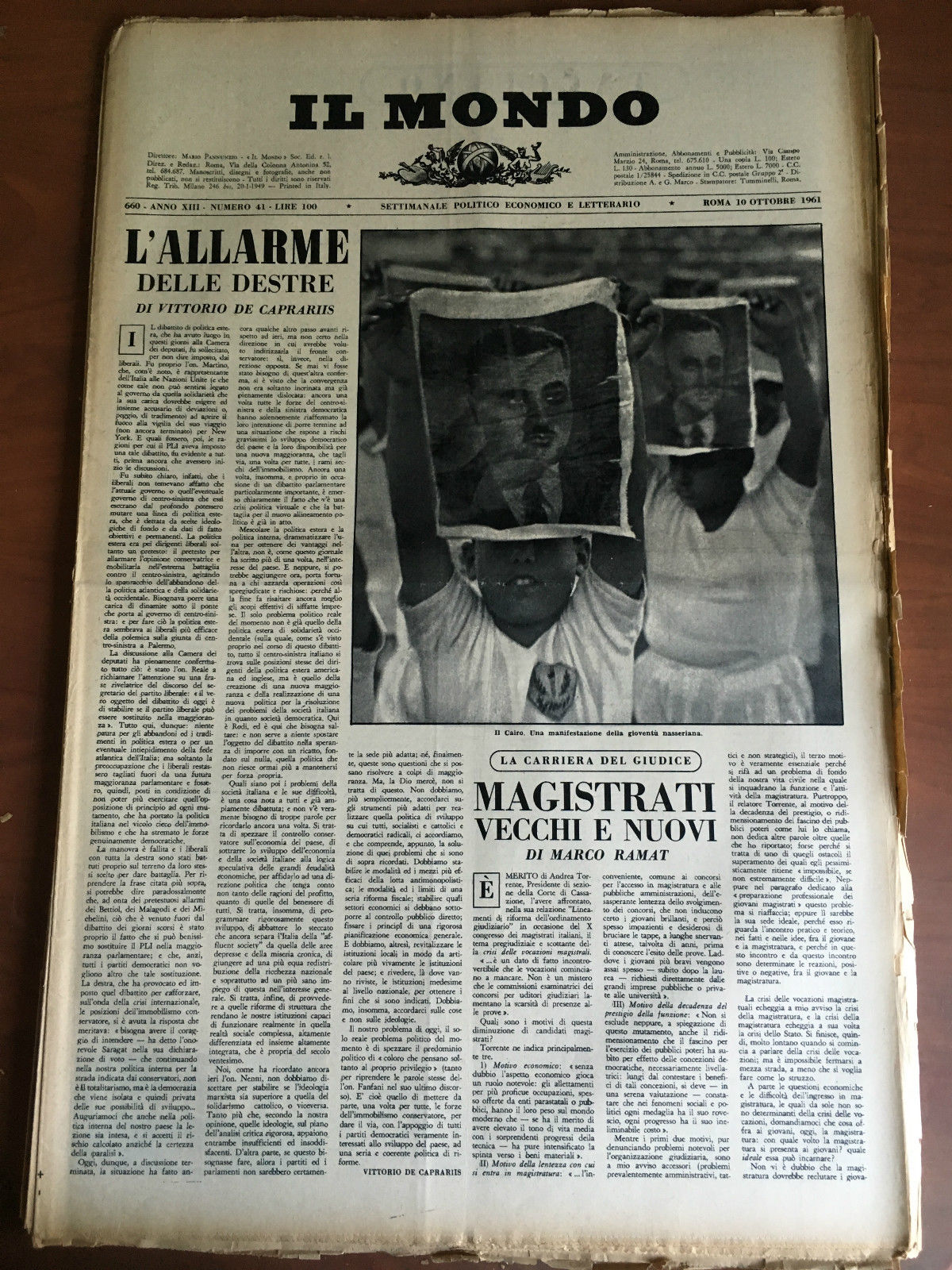 Il Mondo diretto da Mario Pannunzio 660 Anno XIII n^ …