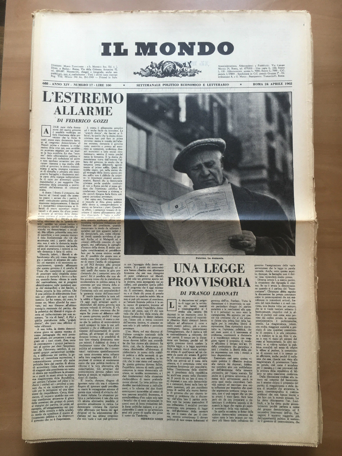 Il Mondo diretto da Mario Pannunzio 688 Anno XIV n^ …