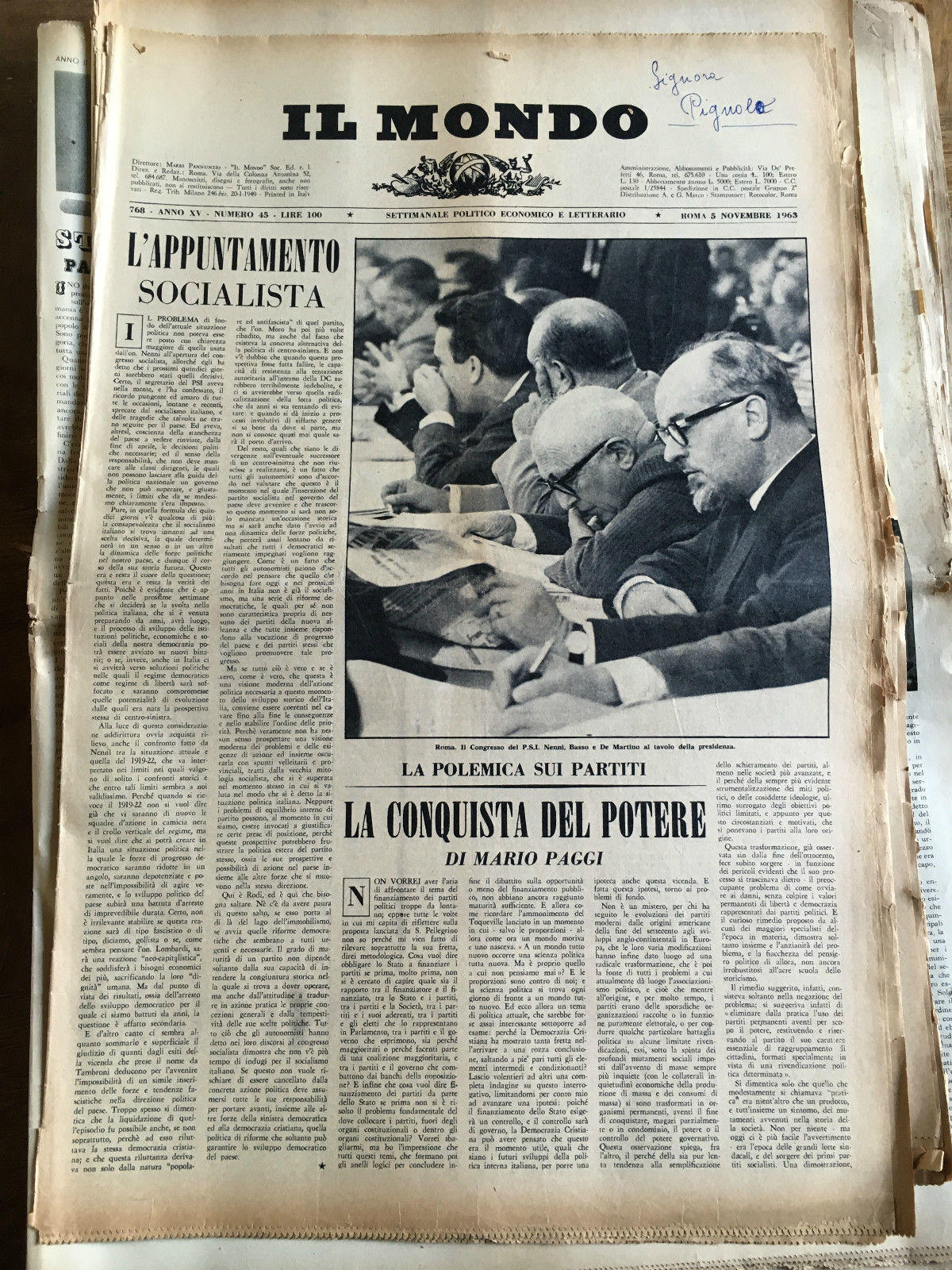 Il Mondo diretto da Mario Pannunzio 768 Anno XV n^ …