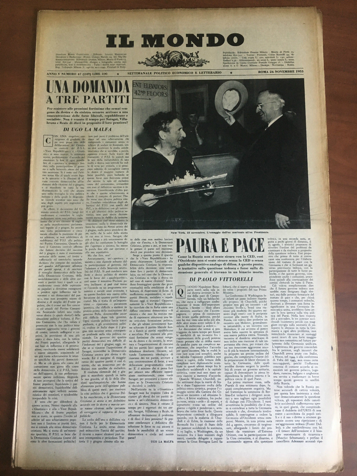 Il Mondo diretto da Mario Pannunzio Anno V n^ 47 …