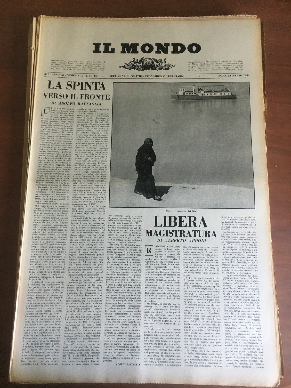 Il Mondo diretto da Mario Pannunzio Anno XI n^ 12 …