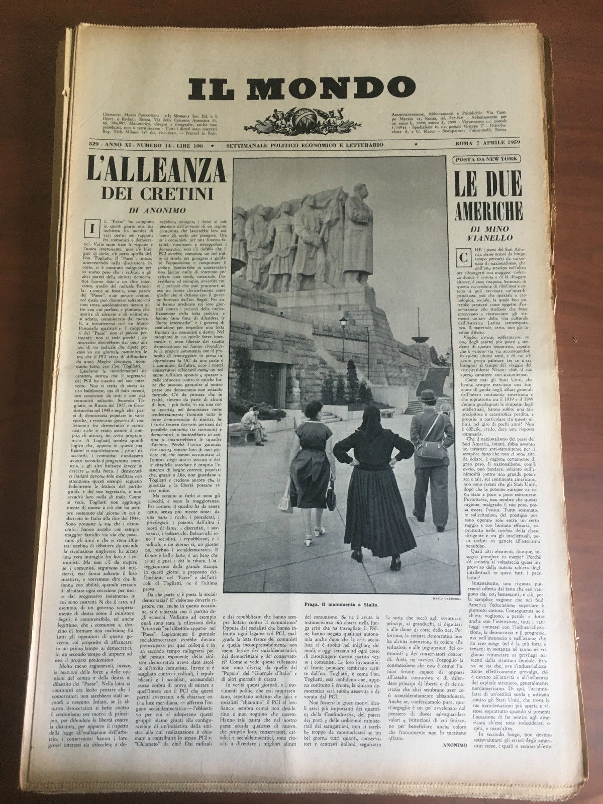 Il Mondo diretto da Mario Pannunzio Anno XI n^ 14 …