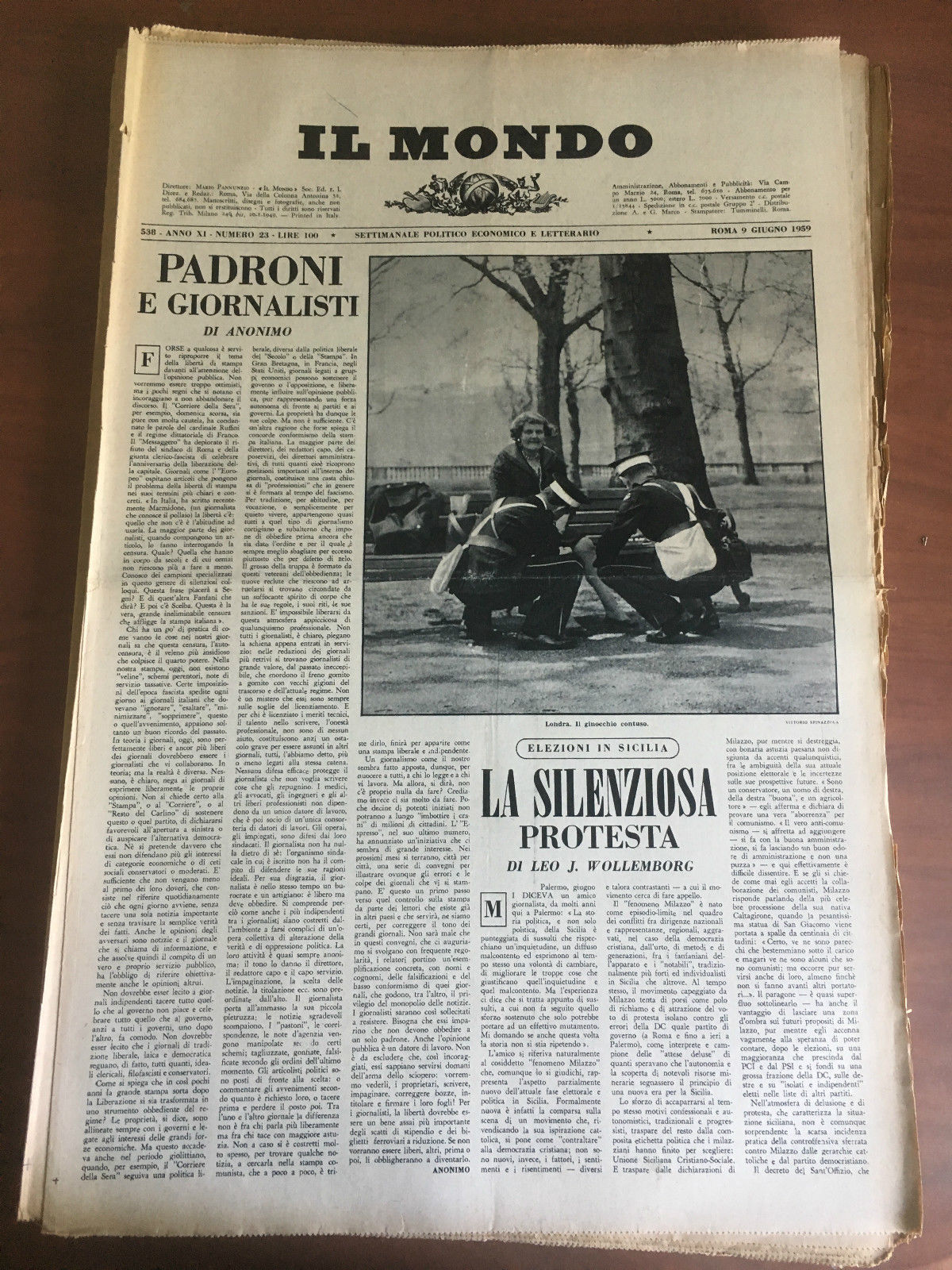 Il Mondo diretto da Mario Pannunzio Anno XI n^ 23 …