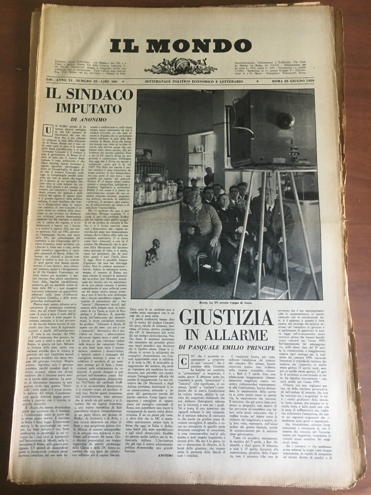 Il Mondo diretto da Mario Pannunzio Anno XI n^ 25 …