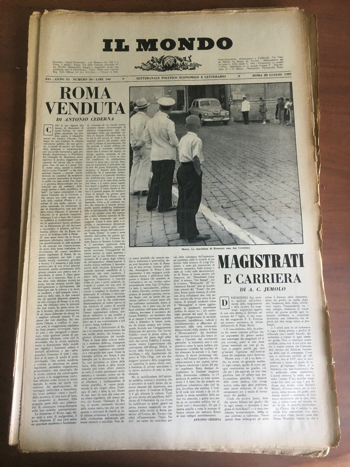 Il Mondo diretto da Mario Pannunzio Anno XI n^ 30 …