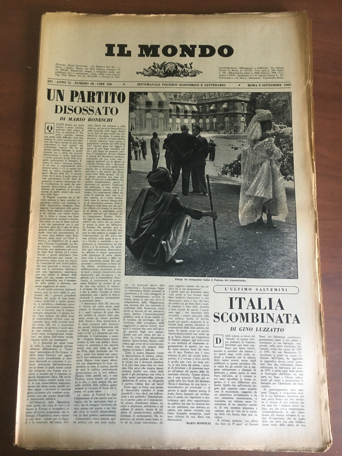 Il Mondo diretto da Mario Pannunzio Anno XI n^ 36 …