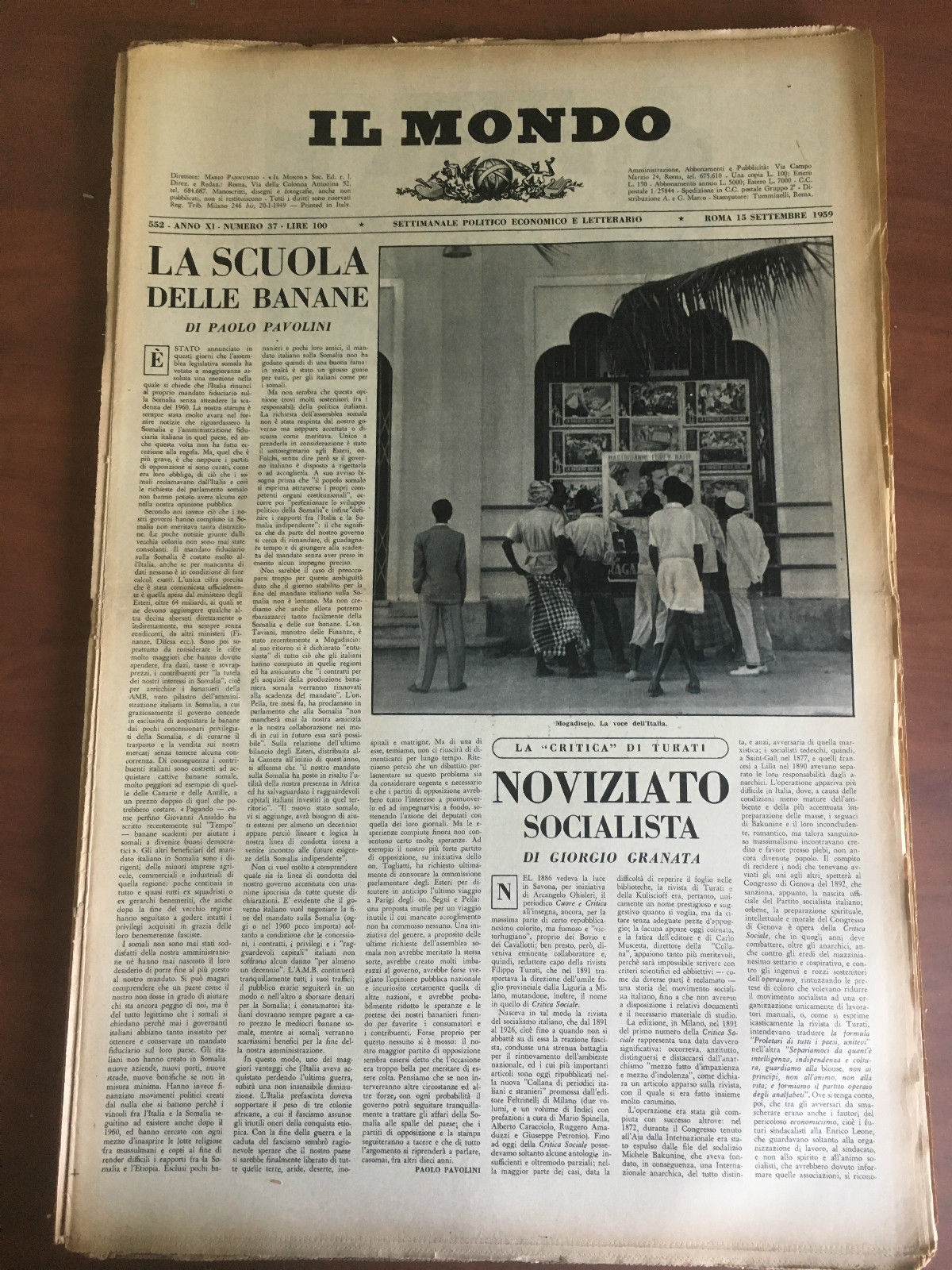 Il Mondo diretto da Mario Pannunzio Anno XI n^ 37 …