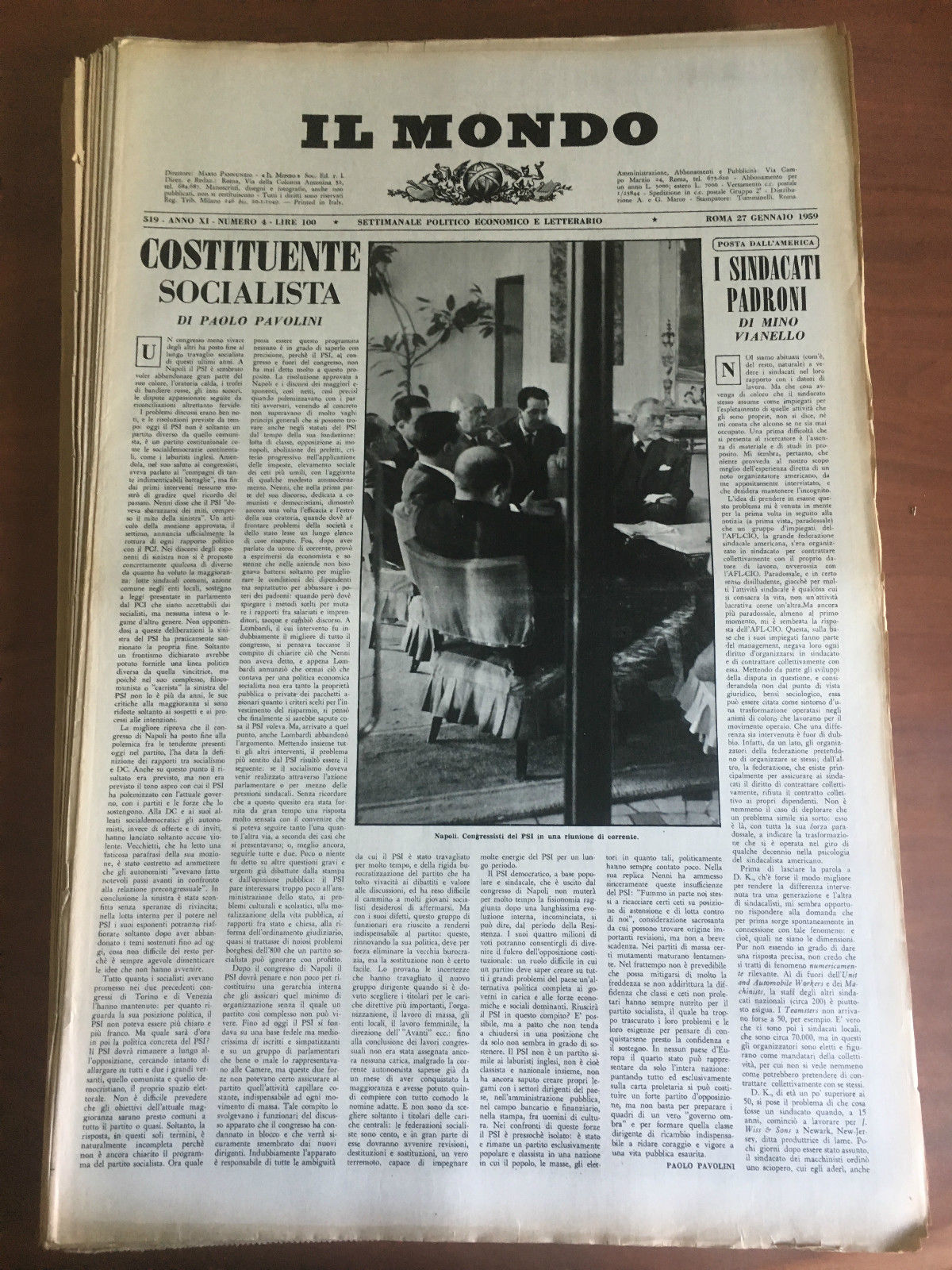 Il Mondo diretto da Mario Pannunzio Anno XI n^ 4 …