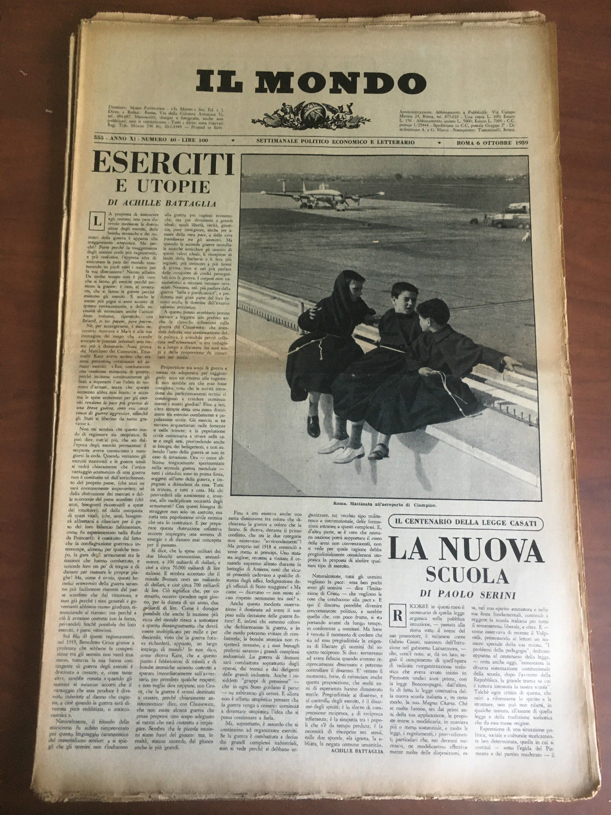 Il Mondo diretto da Mario Pannunzio Anno XI n^ 40 …