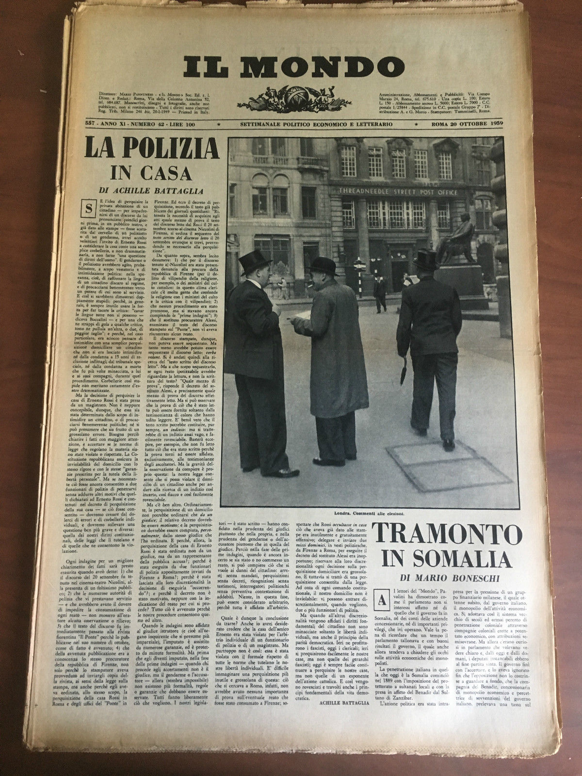 Il Mondo diretto da Mario Pannunzio Anno XI n^ 42 …