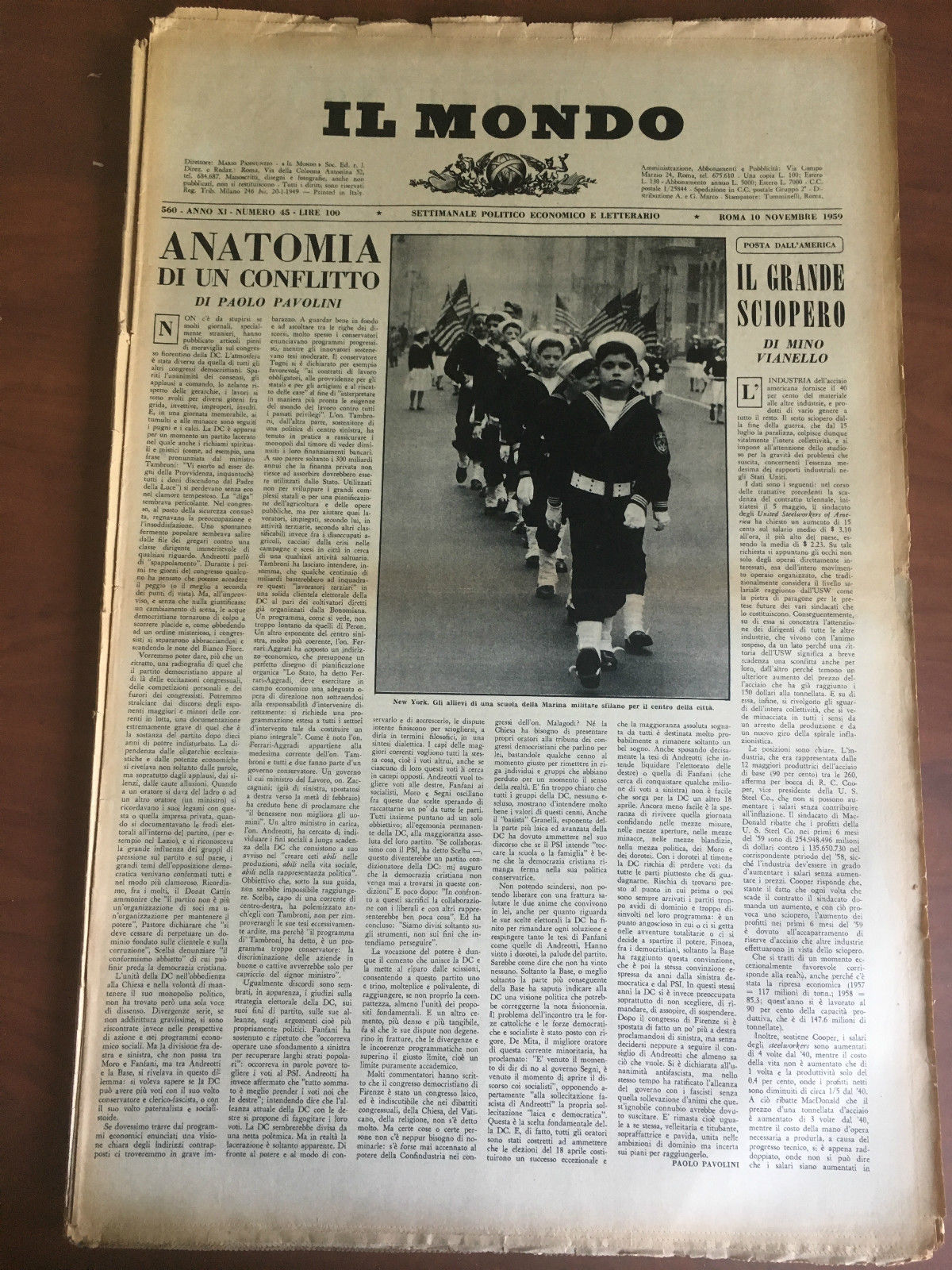 Il Mondo diretto da Mario Pannunzio Anno XI n^ 45 …