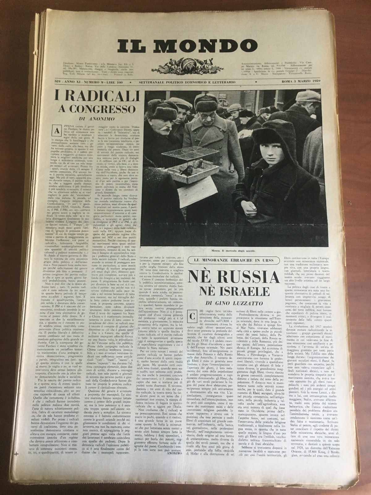 Il Mondo diretto da Mario Pannunzio Anno XI n^ 9 …