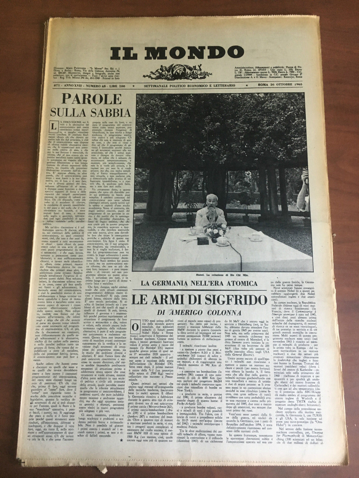 Il Mondo diretto da Mario Pannunzio Anno XVIII n^ 43 …