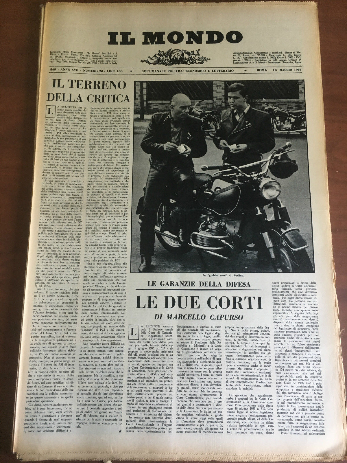 Il Mondo diretto da Mario Pannunzio Anno XVIII n^ 80- …