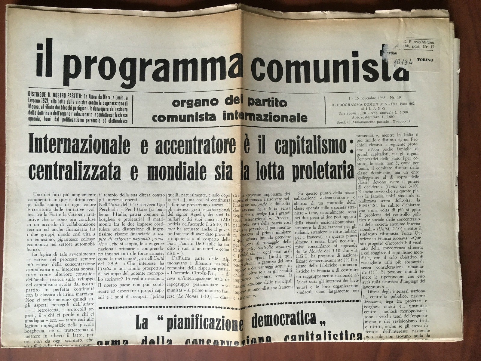 Il programma comunista n^ 19 - 1/15 Novembre 1968 - …