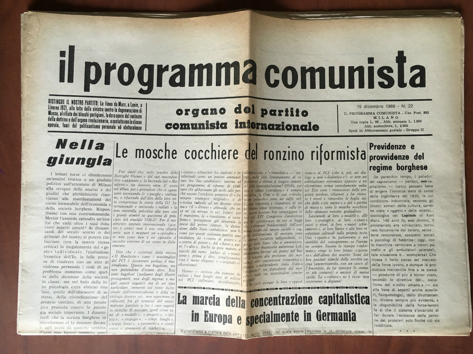 Il programma comunista n^ 22 - 15 Dicembre 1969 - …