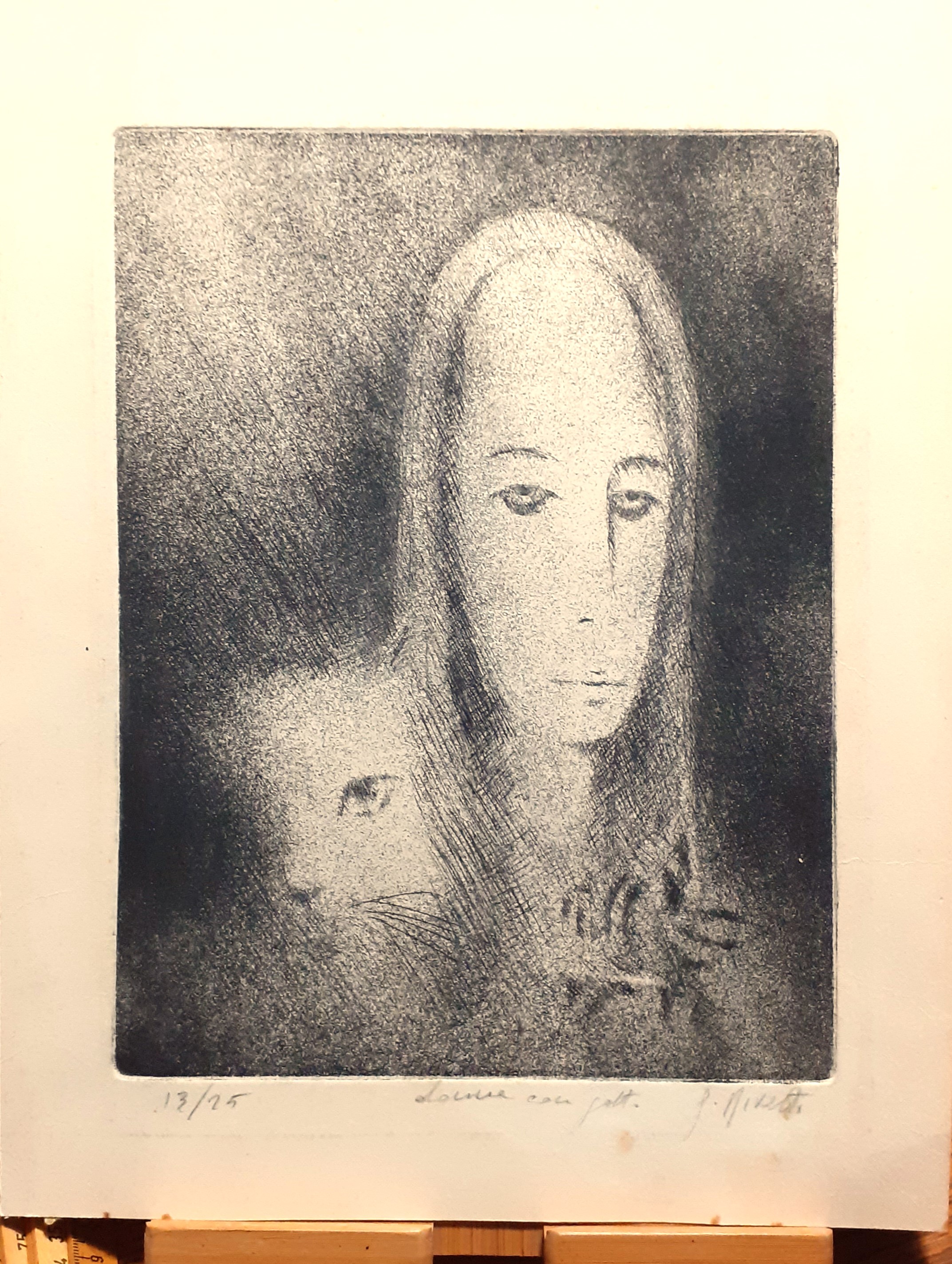 Incisione acquatinta "Donna con gatto" tiratura 13/25