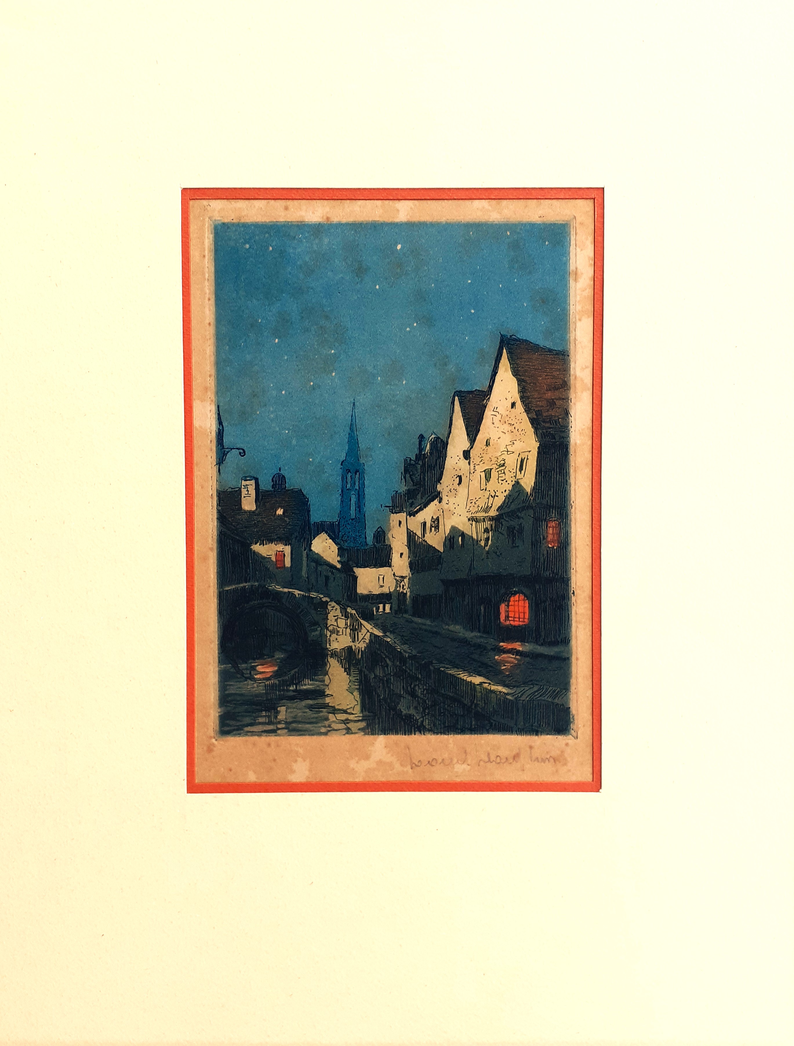 Incisione paesaggio dell'Alsazia colorata ottocentesca sotto pass con borto in …