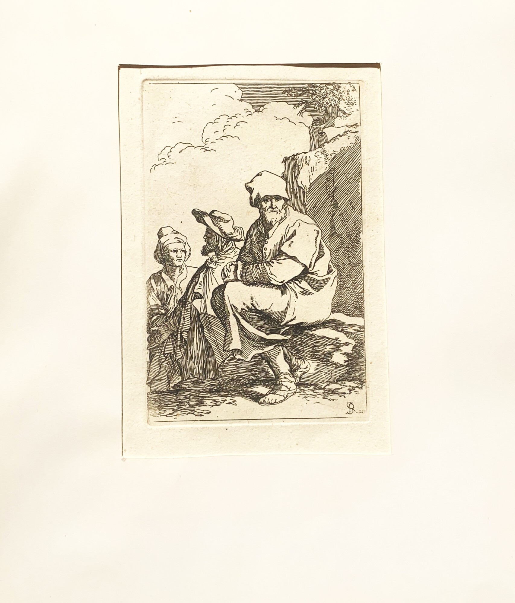Incisione Vecchio seduto n^ 67 della serie Diverse Figure