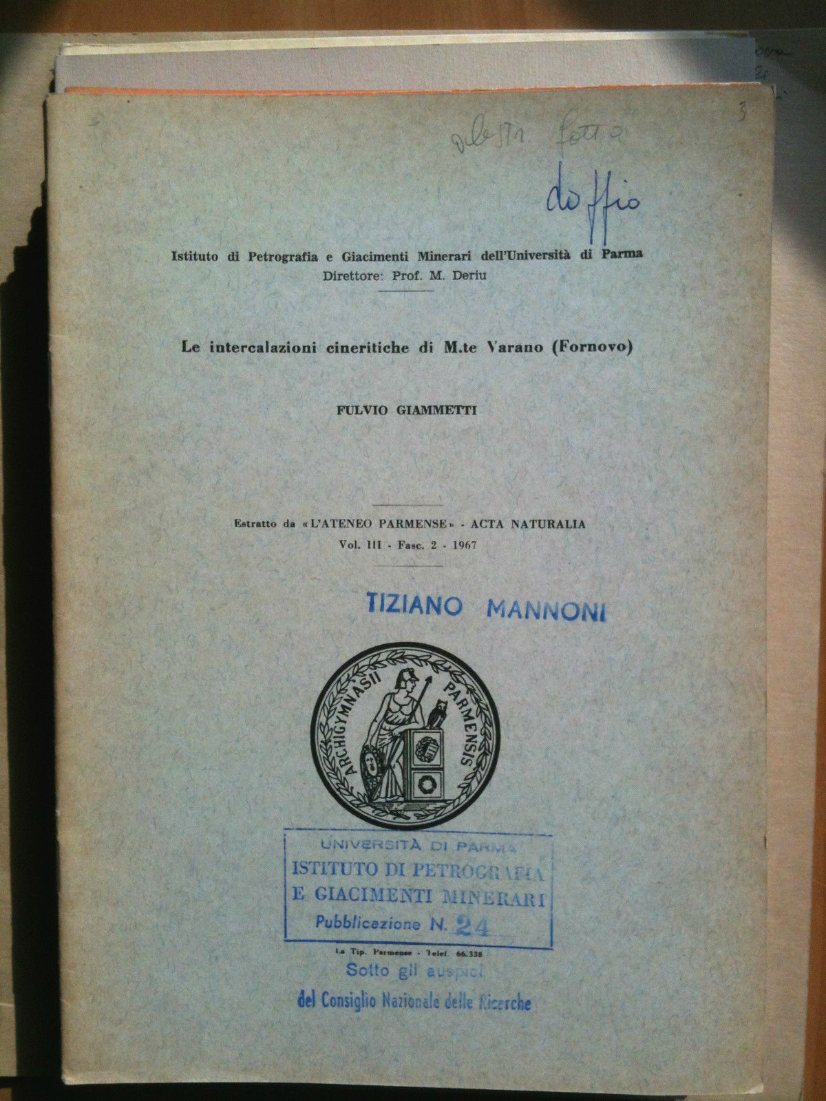 Intercalazioni cineritiche di M.te Varano (Fornovo) 1967