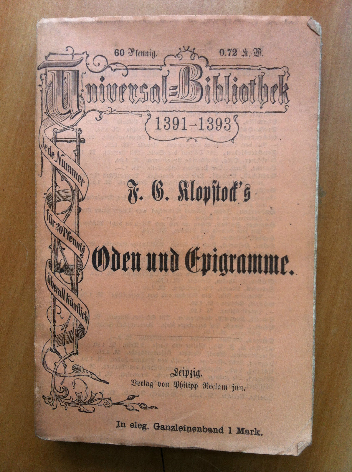 J.B. Klopftod's Oden und Epigramme 1391-1393 Universal Bibliothek 1907 - …