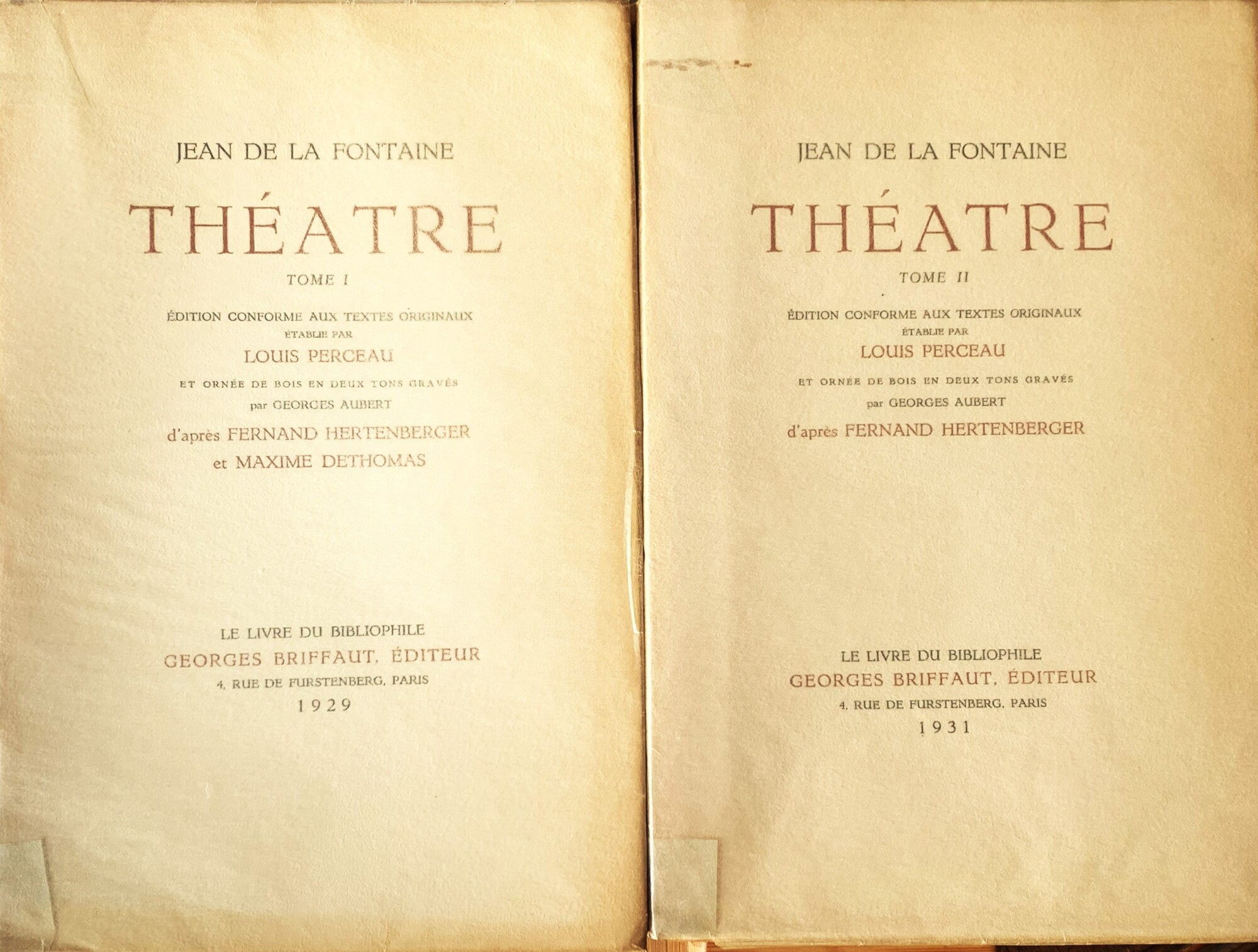 Jean de La Fontaine. Théatre (Tome I et Tome II)