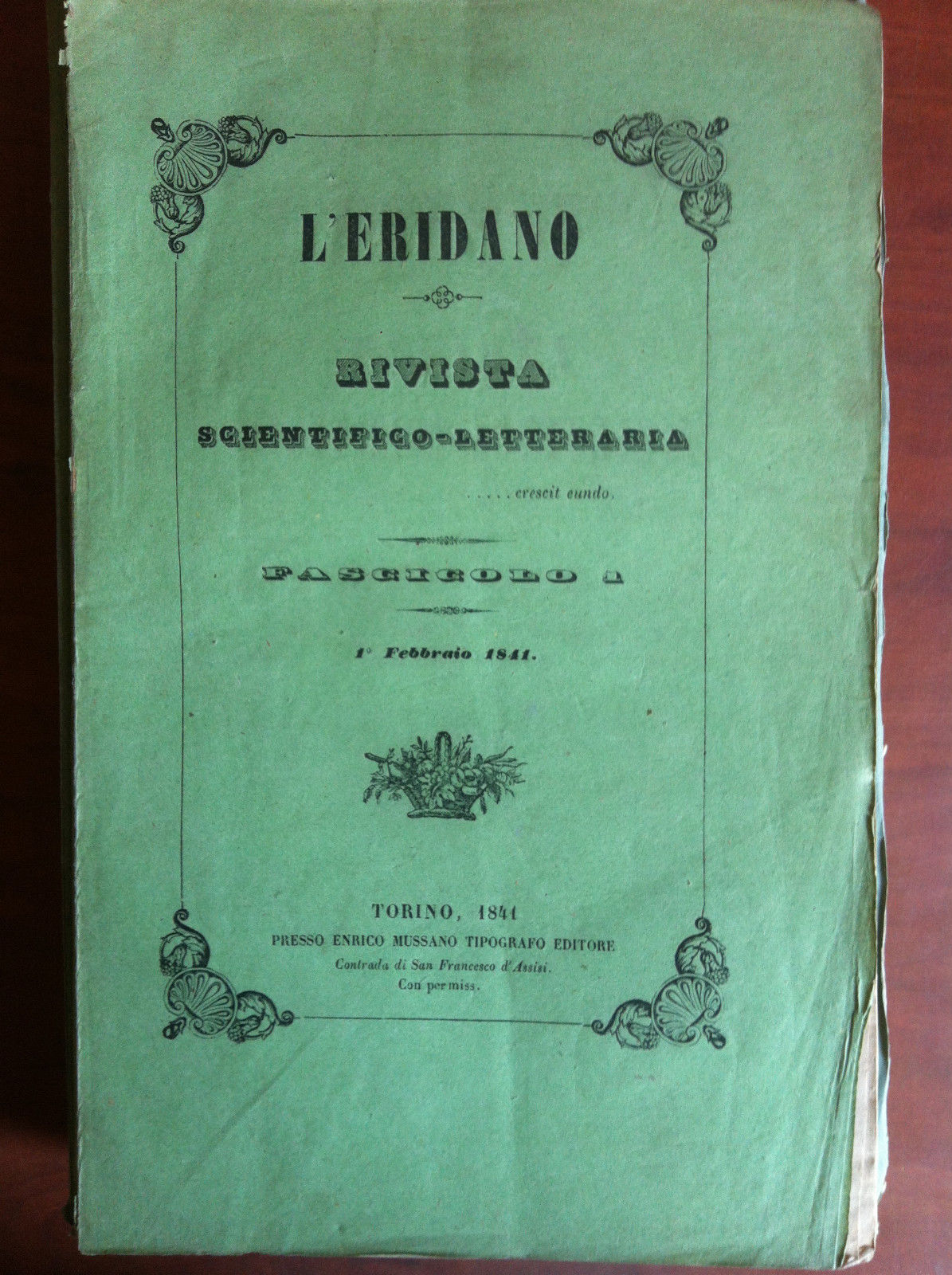 L'Eridano fascicolo 1 - 1^ Febbraio 1841 - E14003