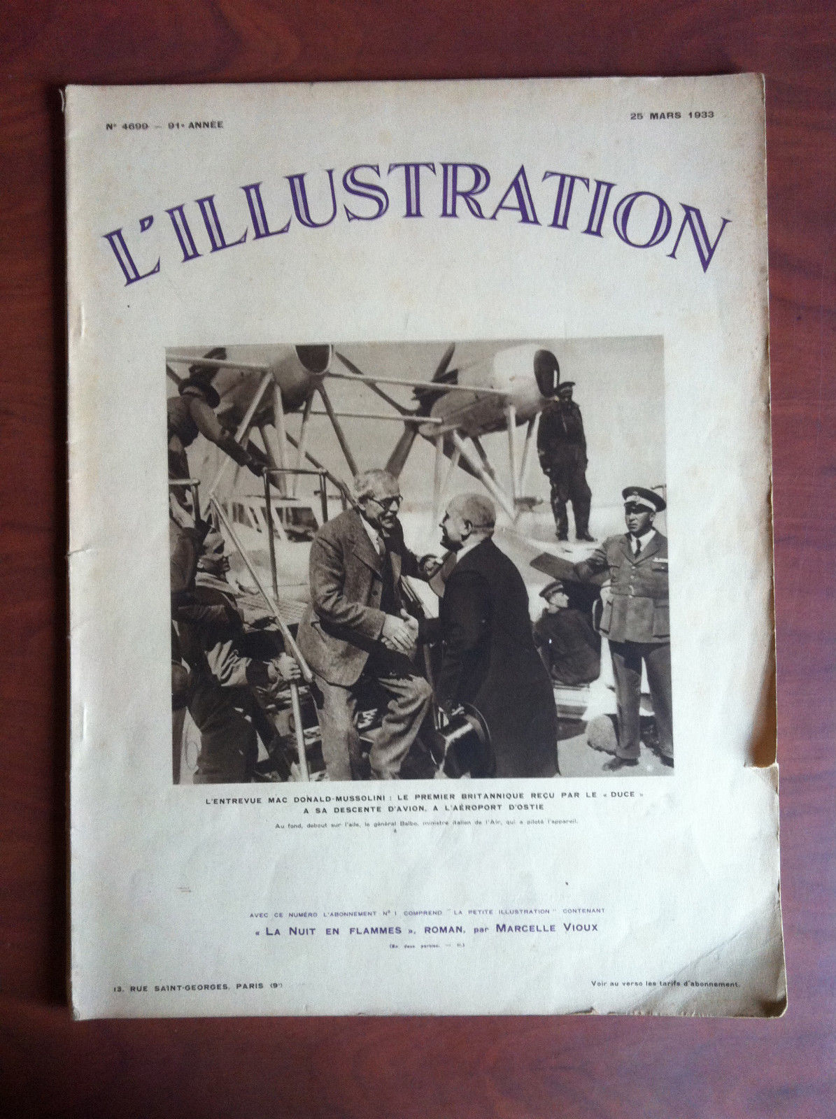 L'Illustration n^ 4699 Mars 1933 Couverture Mac Donald Mussolini Duce …