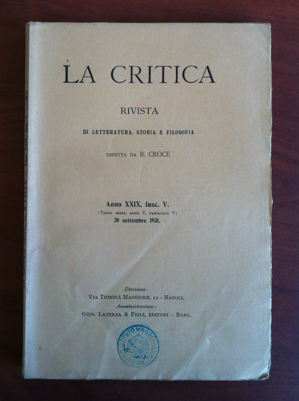 La critica Anno XXIX fasc. V - 20 Settembre 1931 …