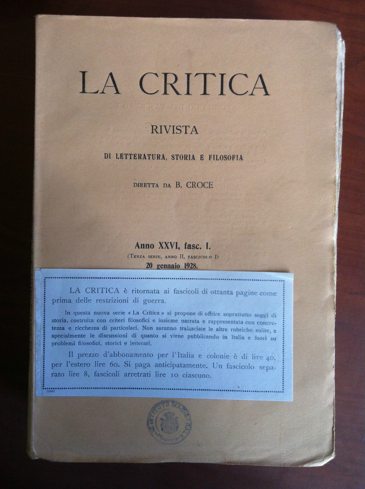 La critica Anno XXVI fasc. I - 20 Gennaio 1928 …