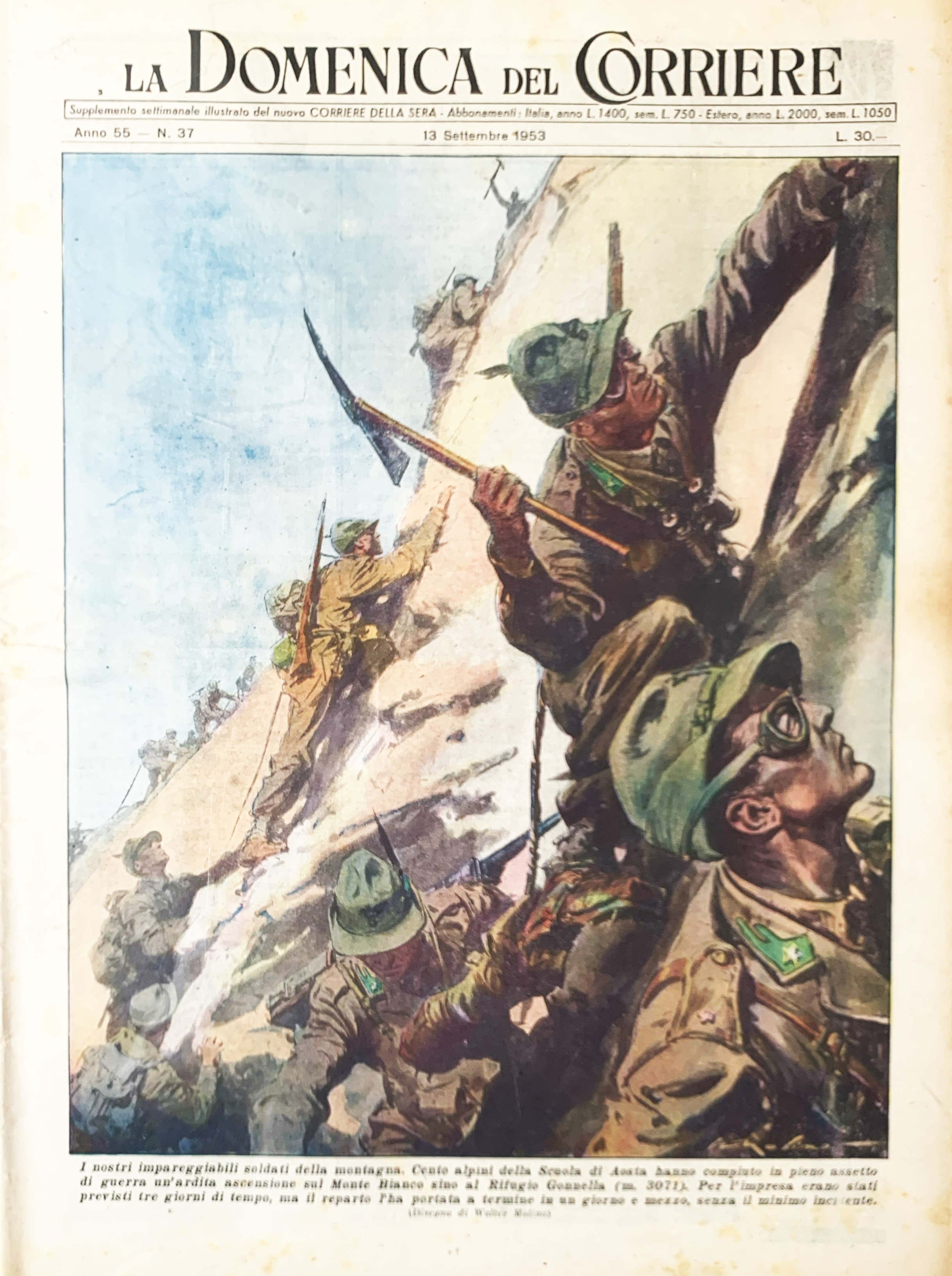 La Domenica del Corriere-Alpini sul Monte Bianco di W. Molino …