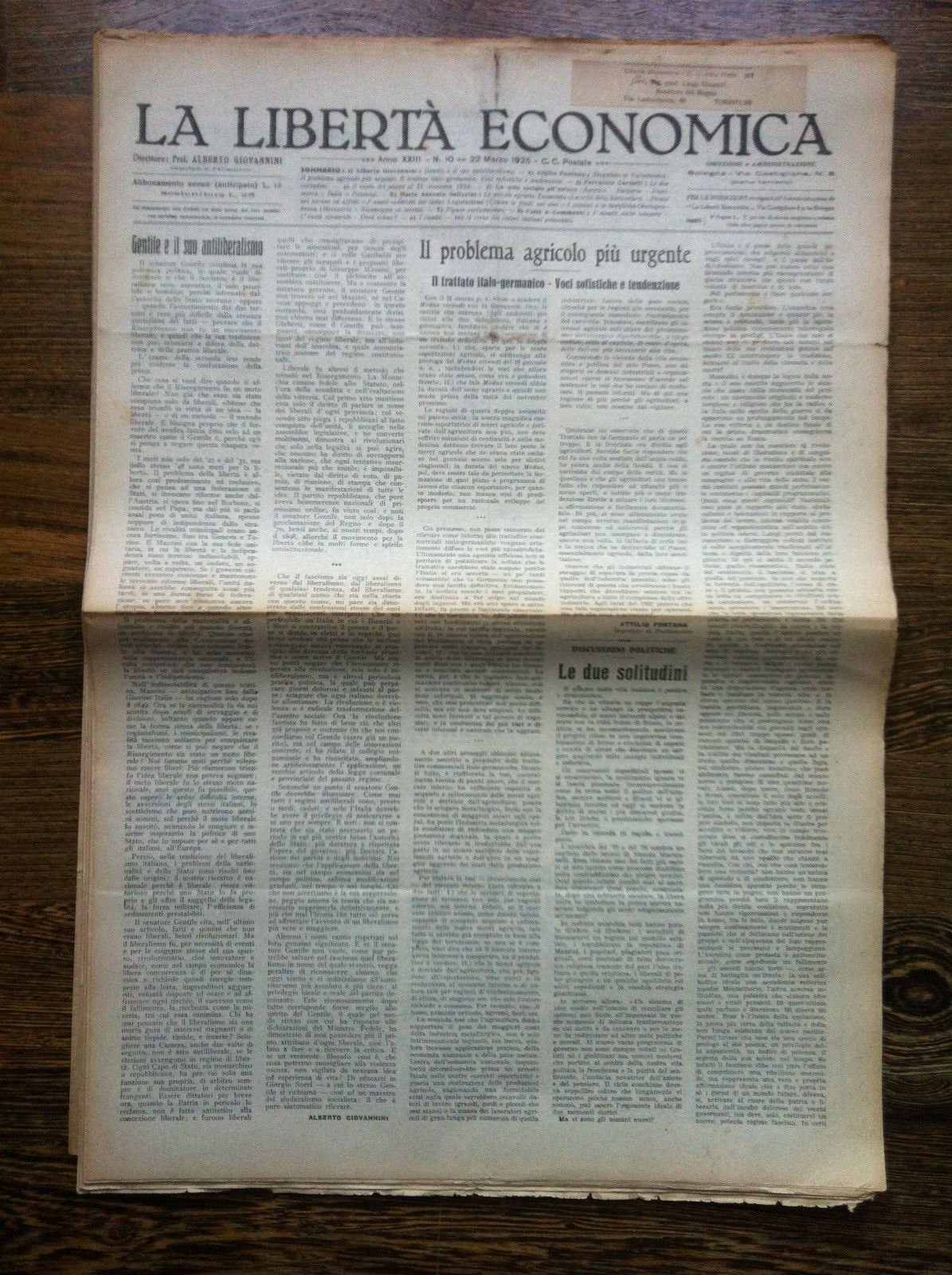 La libertà economica 22 Marzo 1925 Anno XXIII n^ 10 …