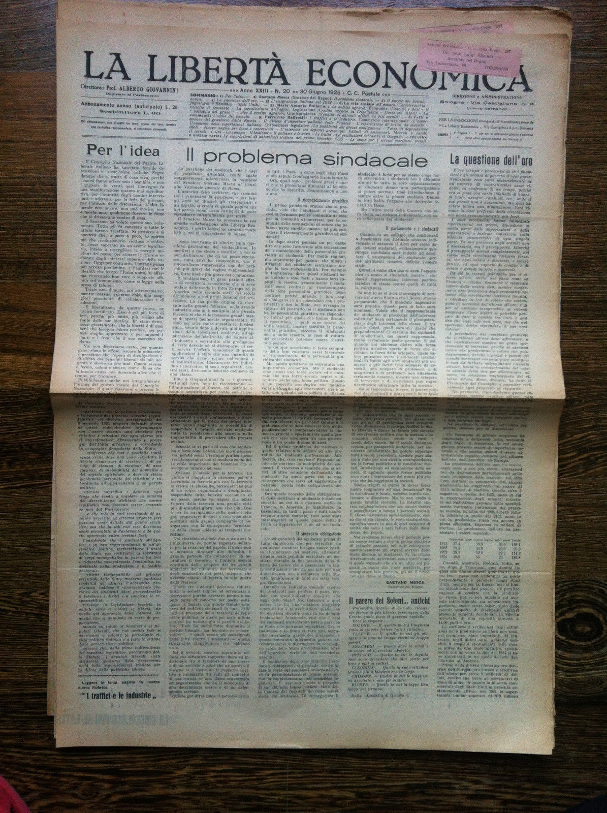 La libertà economica 30 Giugno 1925 Anno XXIII n^ 20 …