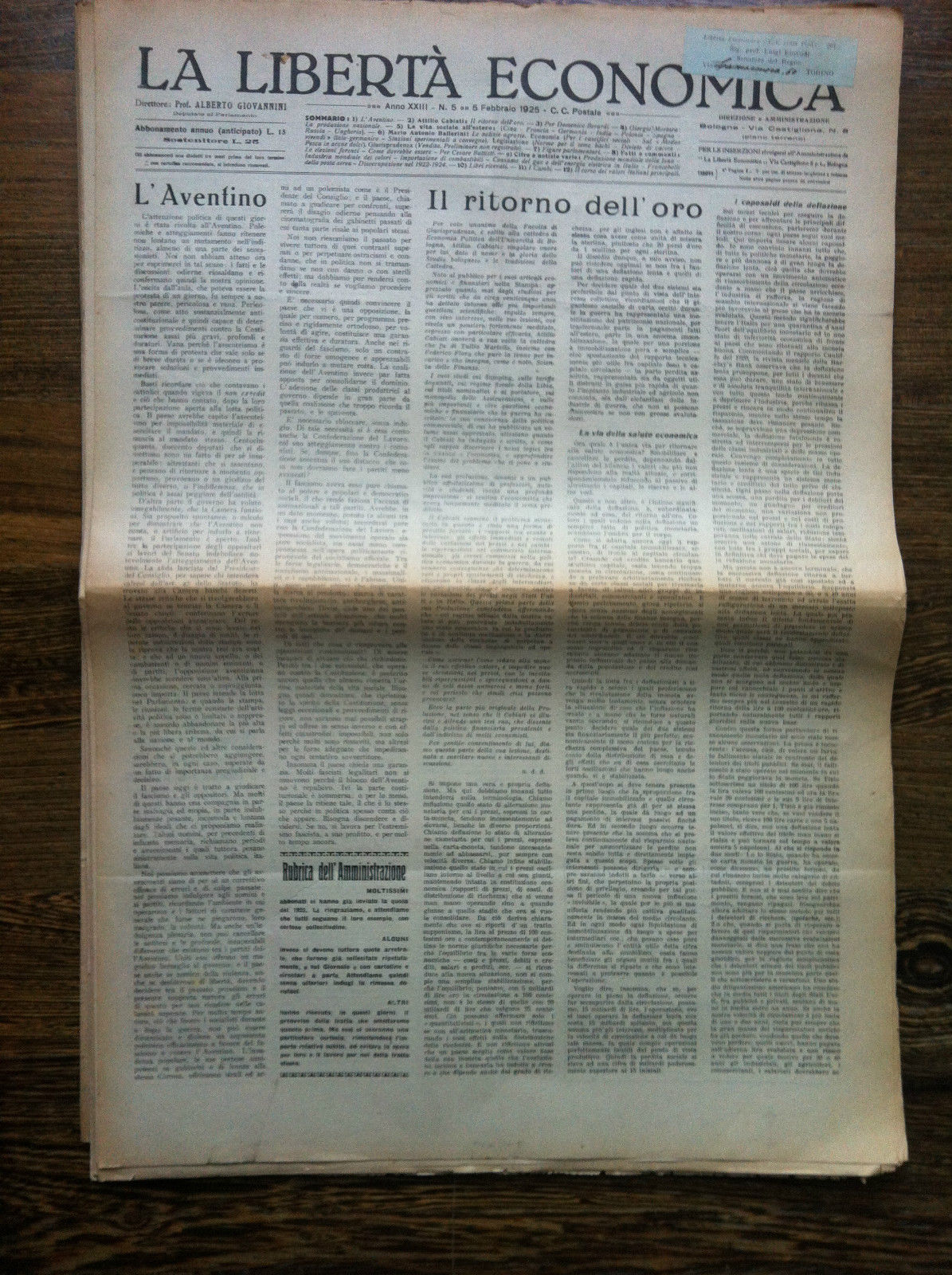 La libertà economica 5 Febbraio 1925 Anno XXIII n^ 5 …