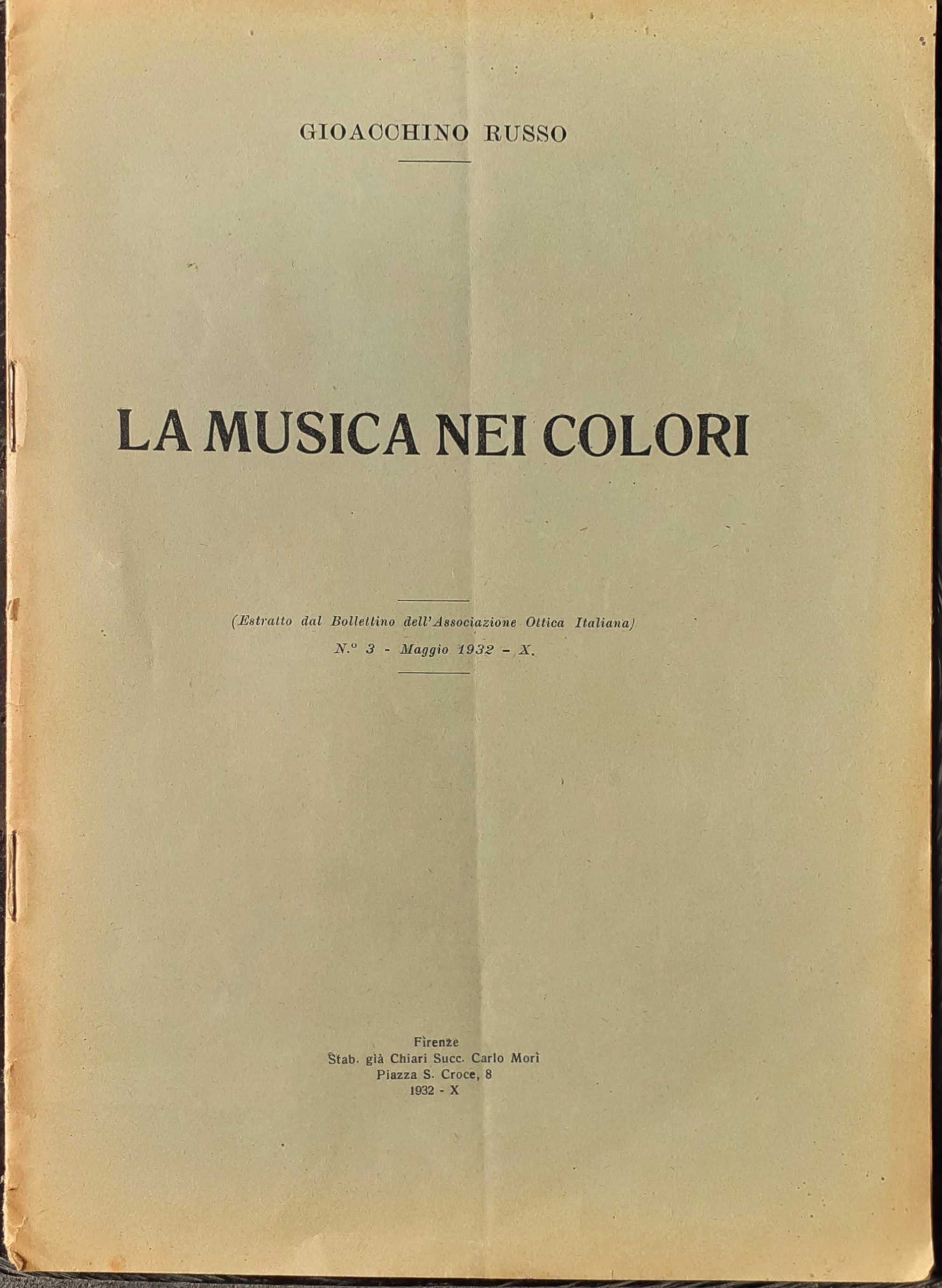 La Musica nei colori Estratto dal Bollettino Ottica italiana 1932