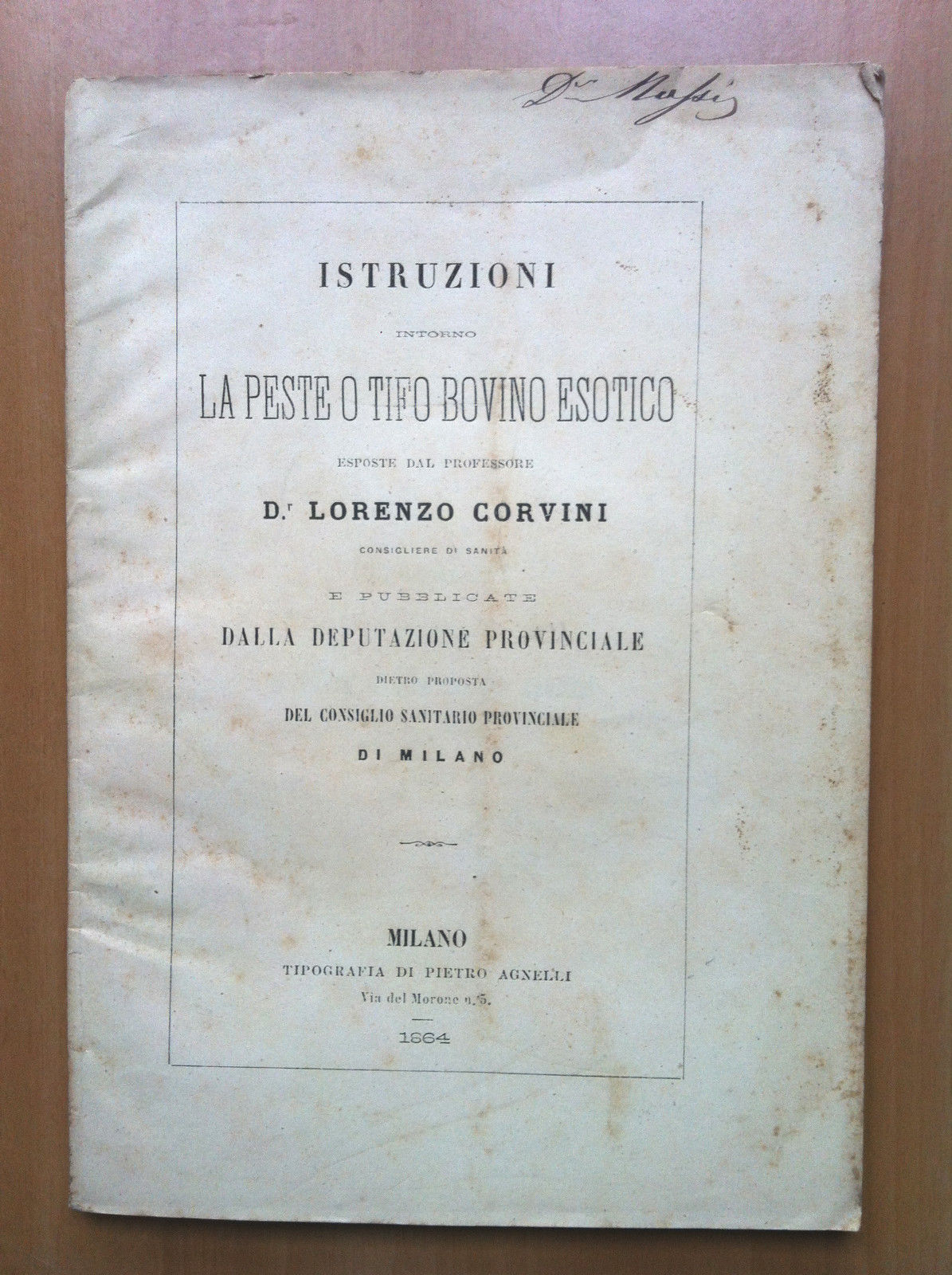 La peste o tifo bovino esotico Prof Lorenzo Corvini Milano …
